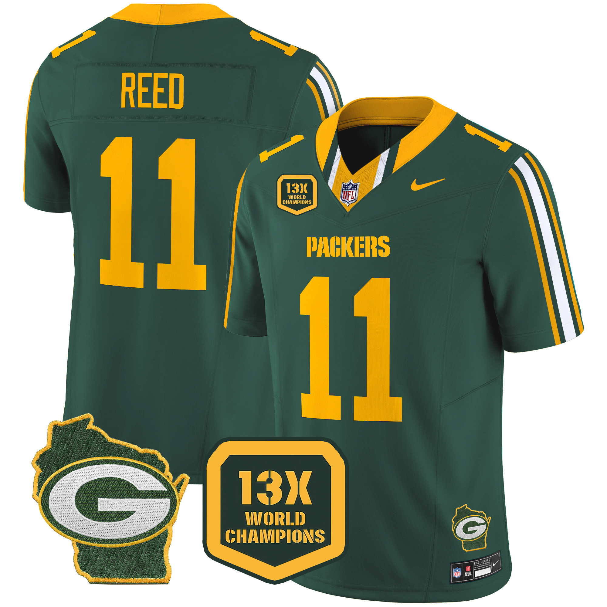 Men's Packers 13 Time World Champions & Home Patch Vapor Limited Jersey – All Stitched - Image 18