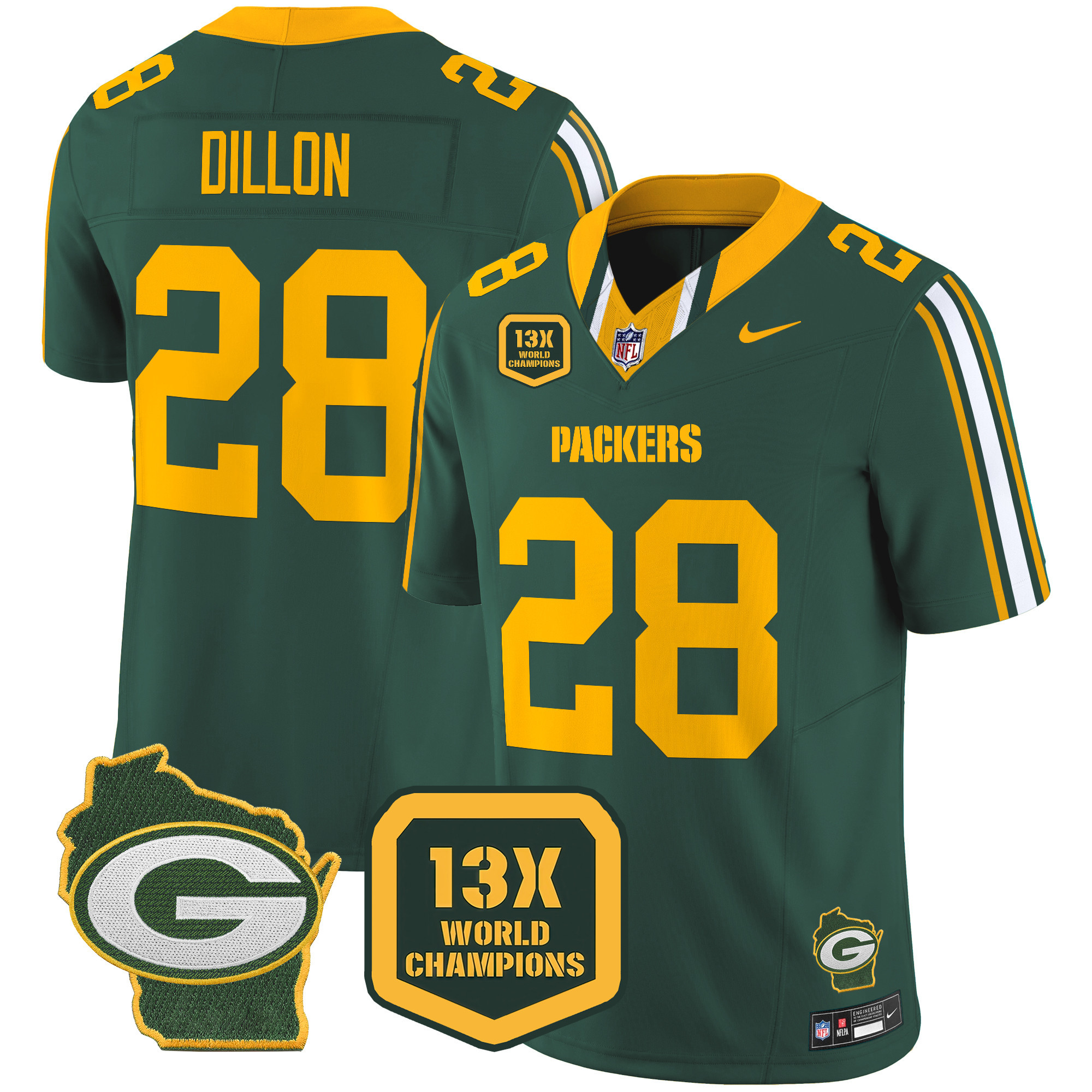Men's Packers 13 Time World Champions & Home Patch Vapor Limited Jersey – All Stitched - Image 17