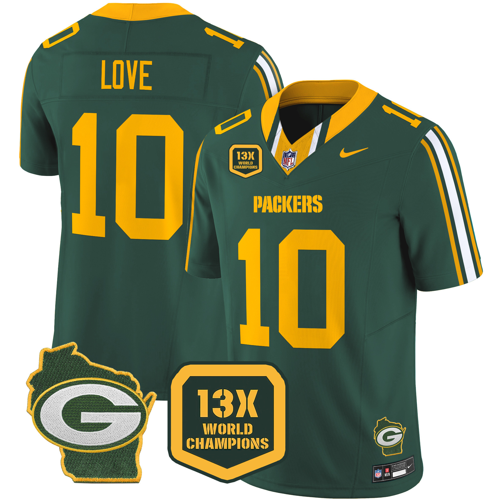 Men's Packers 13 Time World Champions & Home Patch Vapor Limited Jersey – All Stitched - Image 15