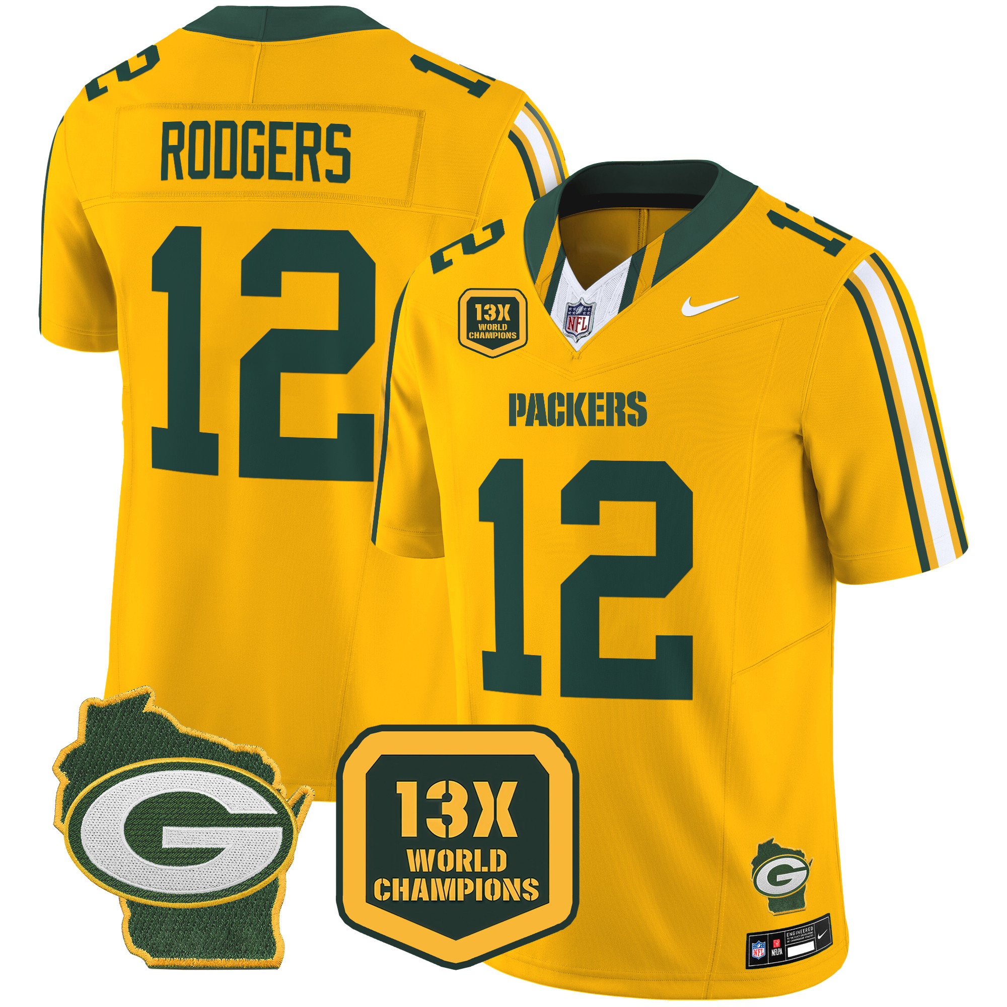 Men's Packers 13 Time World Champions & Home Patch Vapor Limited Jersey – All Stitched - Image 40