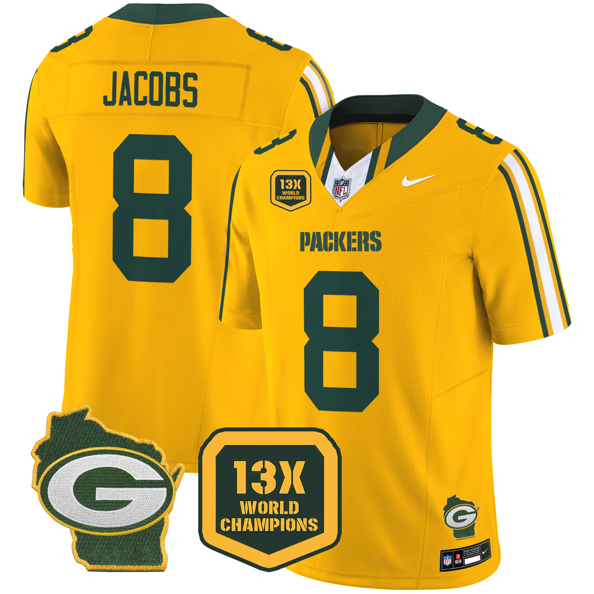 Men's Packers 13 Time World Champions & Home Patch Vapor Limited Jersey – All Stitched - Image 37