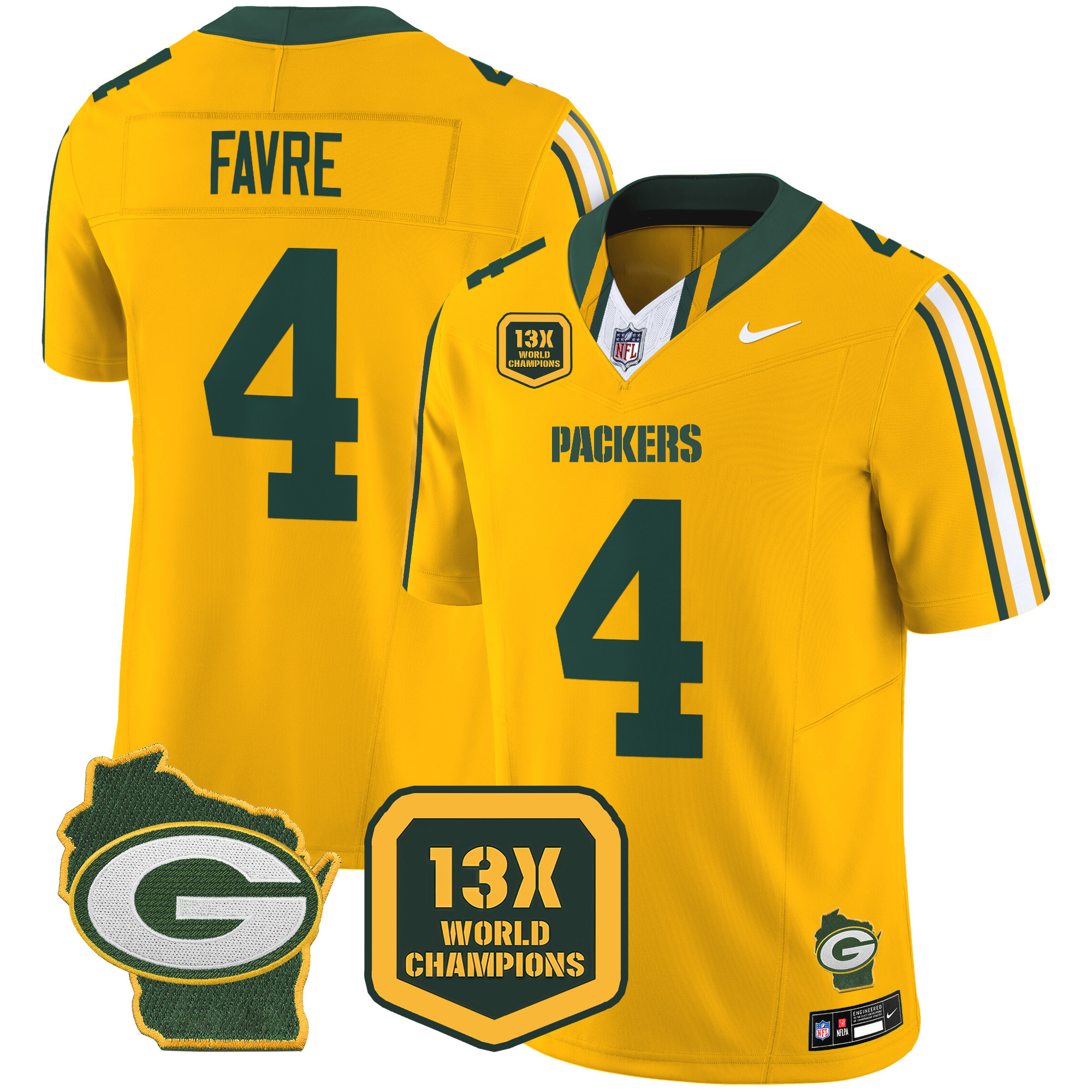 Men's Packers 13 Time World Champions & Home Patch Vapor Limited Jersey – All Stitched - Image 41