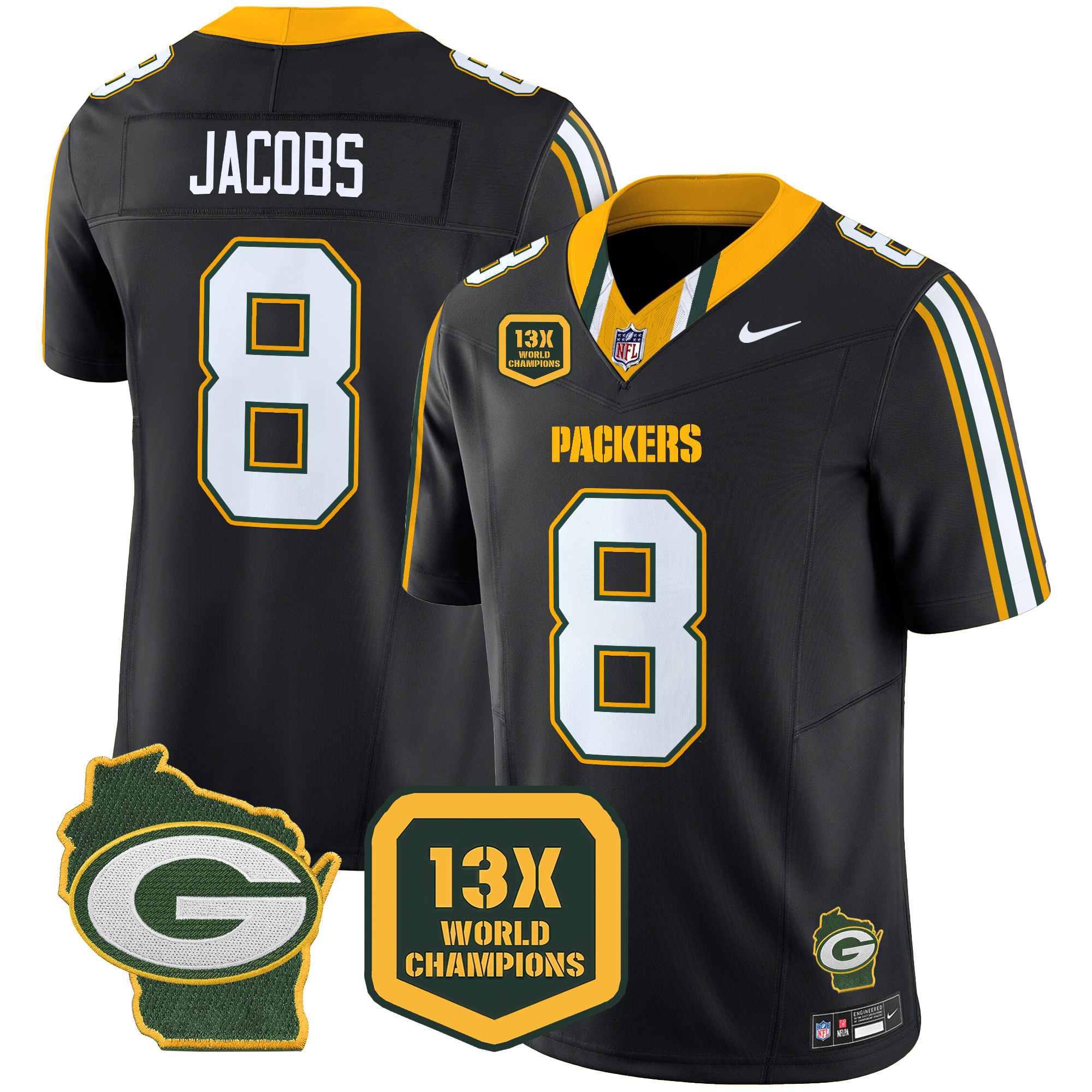 Men's Packers 13 Time World Champions & Home Patch Vapor Limited Jersey – All Stitched - Image 30