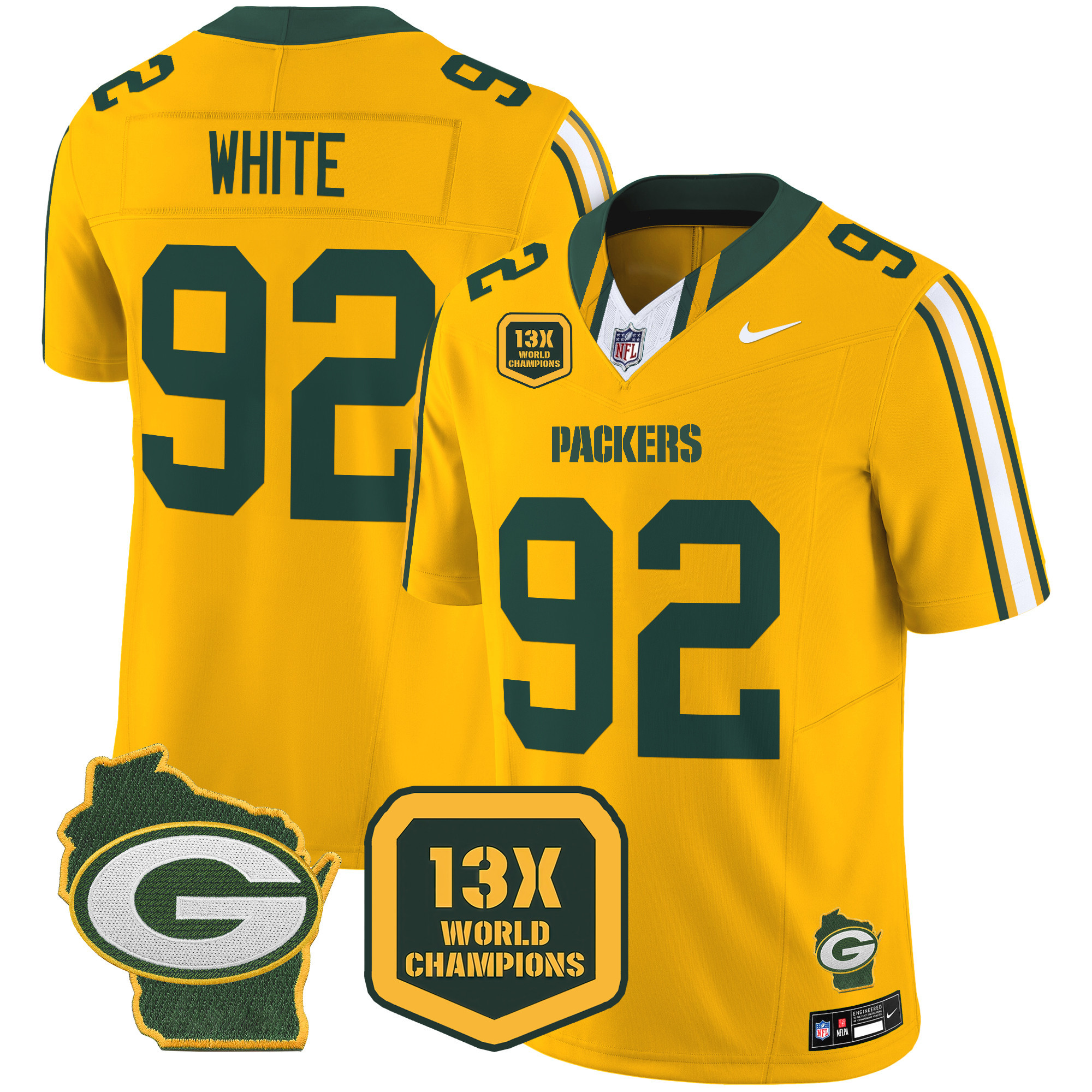 Men's Packers 13 Time World Champions & Home Patch Vapor Limited Jersey – All Stitched - Image 42