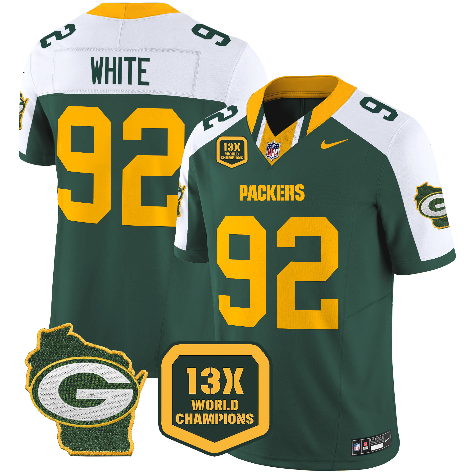 Men's Packers 13 Time World Champions & Home Patch Vapor Limited Jersey – All Stitched - Image 14