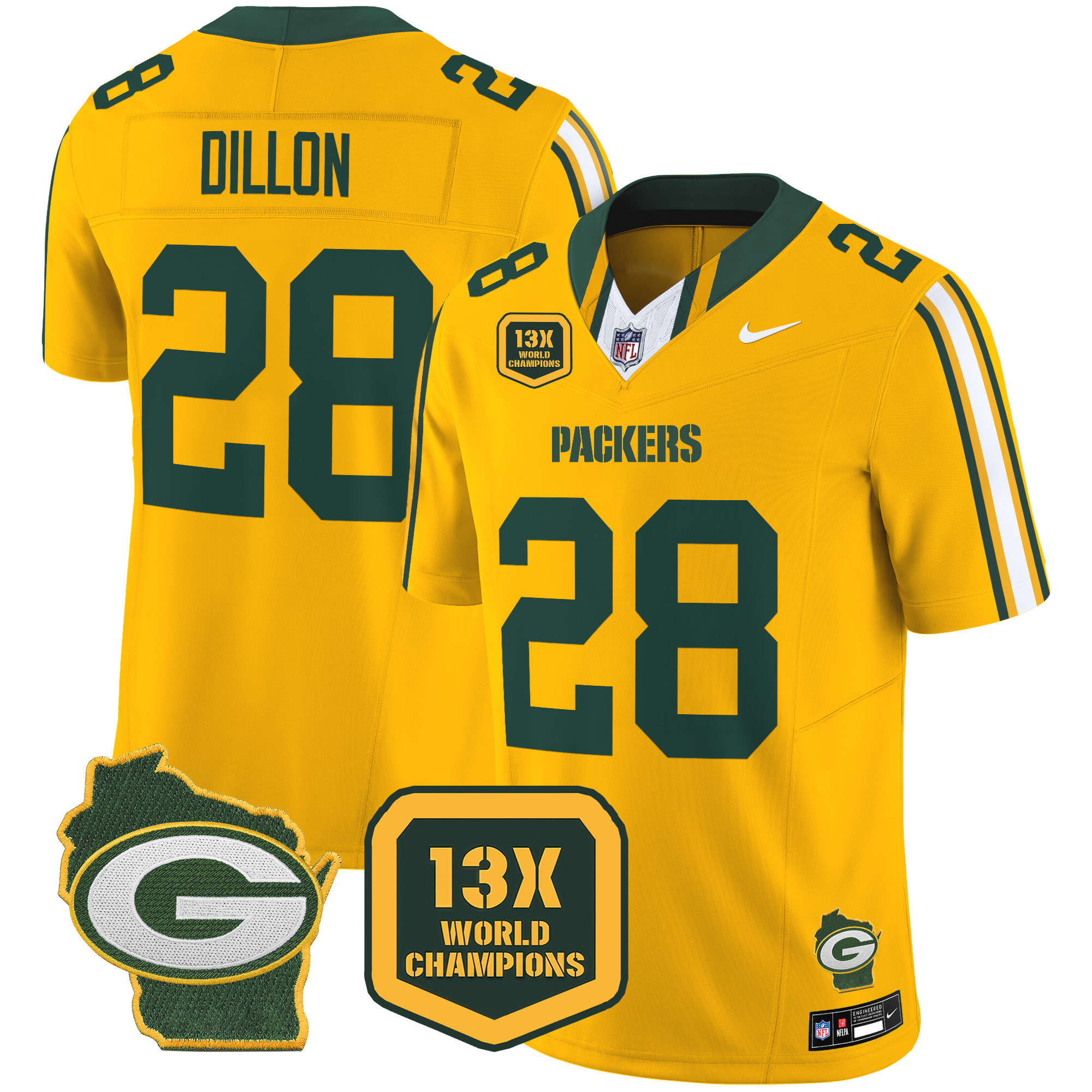 Men's Packers 13 Time World Champions & Home Patch Vapor Limited Jersey – All Stitched - Image 38