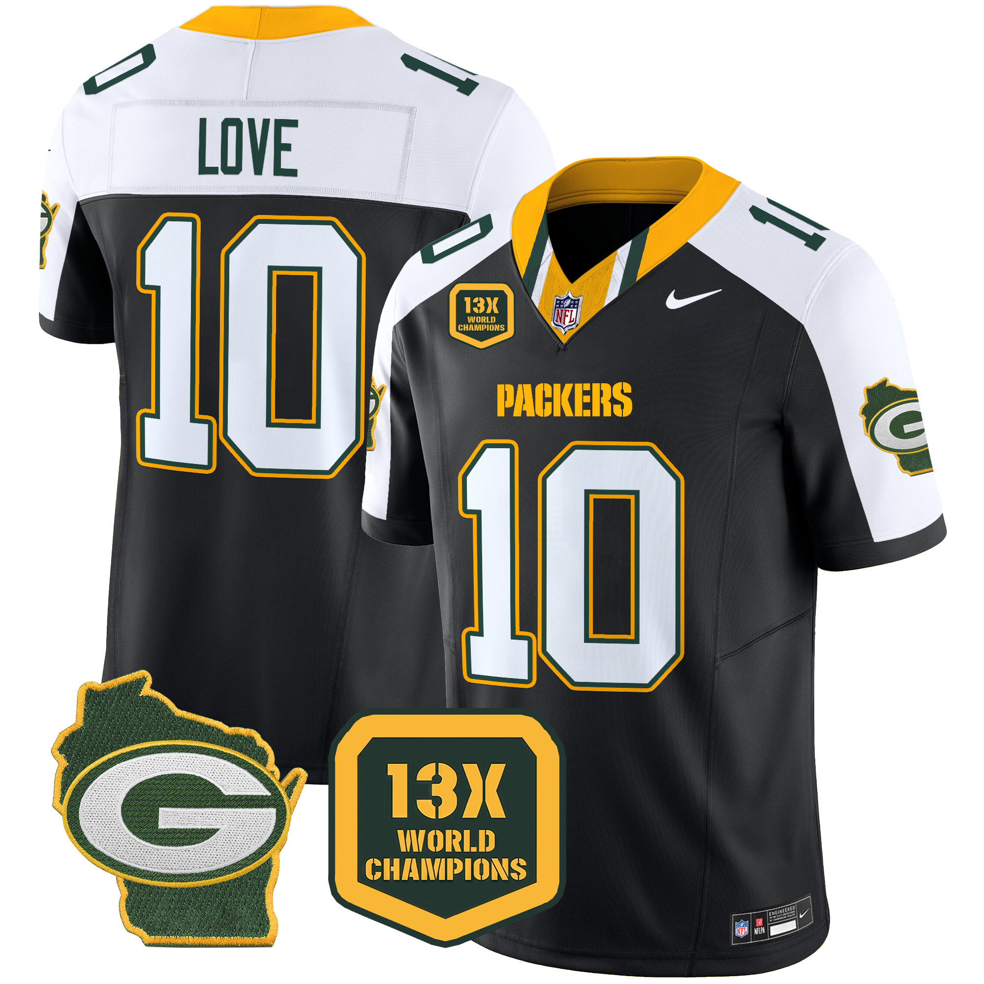 Men's Packers 13 Time World Champions & Home Patch Vapor Limited Jersey – All Stitched