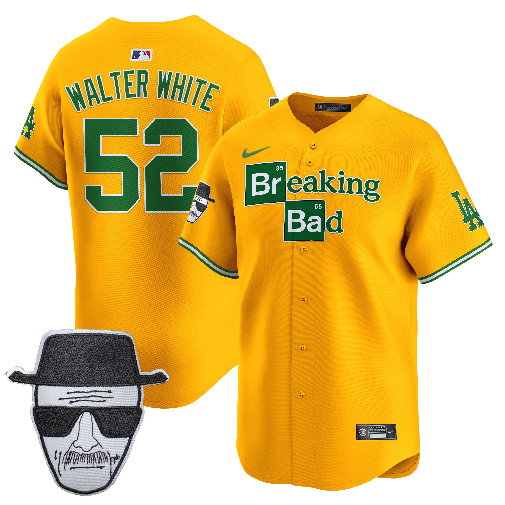Men's Dodgers Breaking Bad Walter White Patch Vapor Premier Limited Jersey - All Stitched