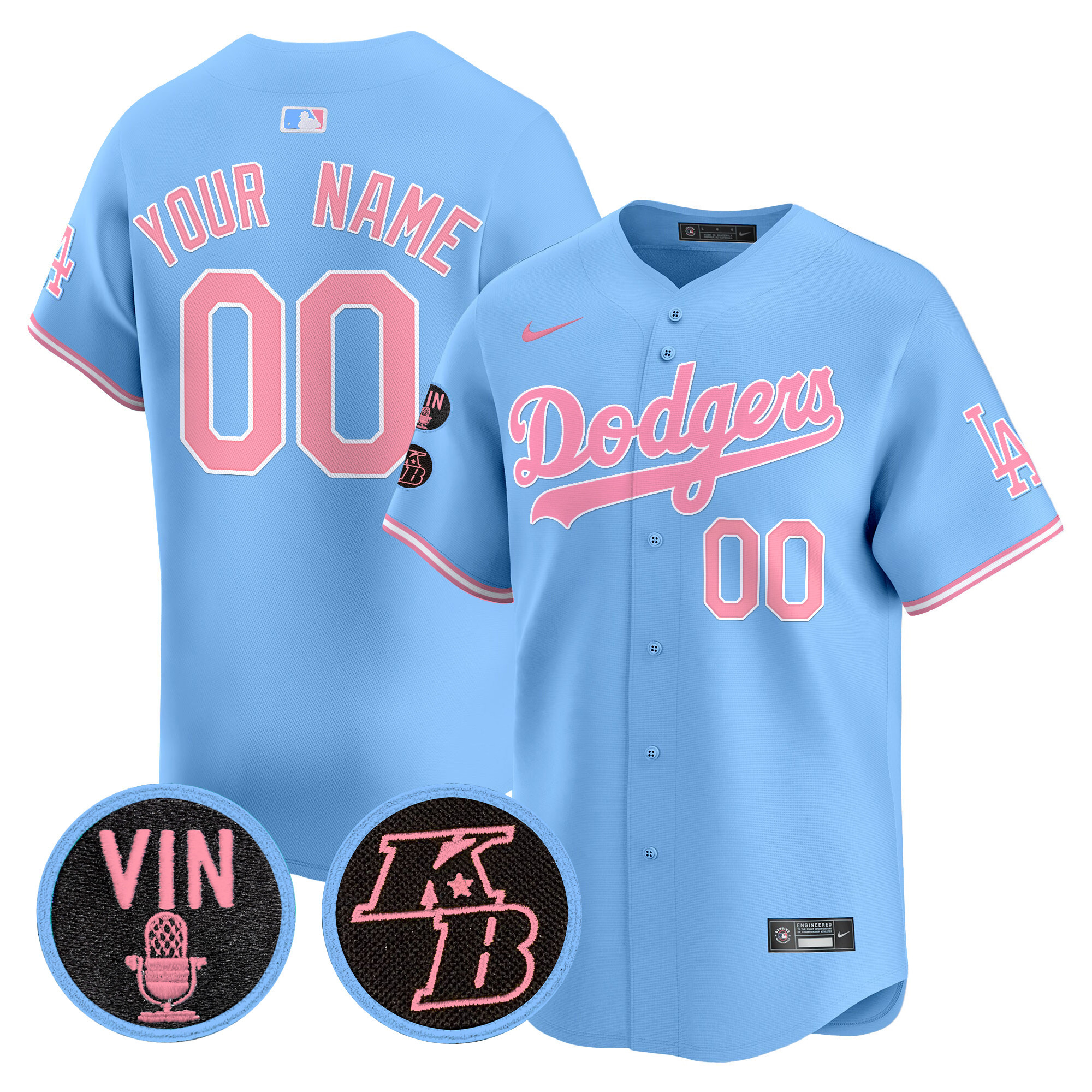 Unisex Dodgers Vin & Kobe Patch Bubblegum Pink Vapor Premier Limited Custom Jersey - All Stitched - Image 4