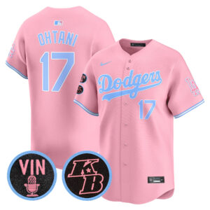 Unisex Dodgers Vin & Kobe Patch Bubblegum Pink Vapor Premier Limited Jersey - All Stitched