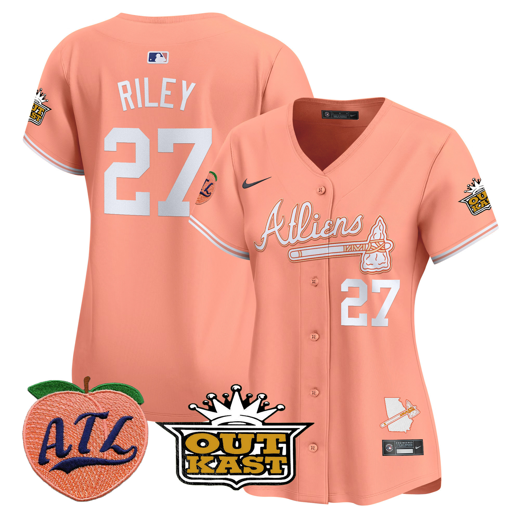 Women's Atlanta Braves Atliens & Peach Vapor Premier Limited Jersey - All Stitched - Image 2