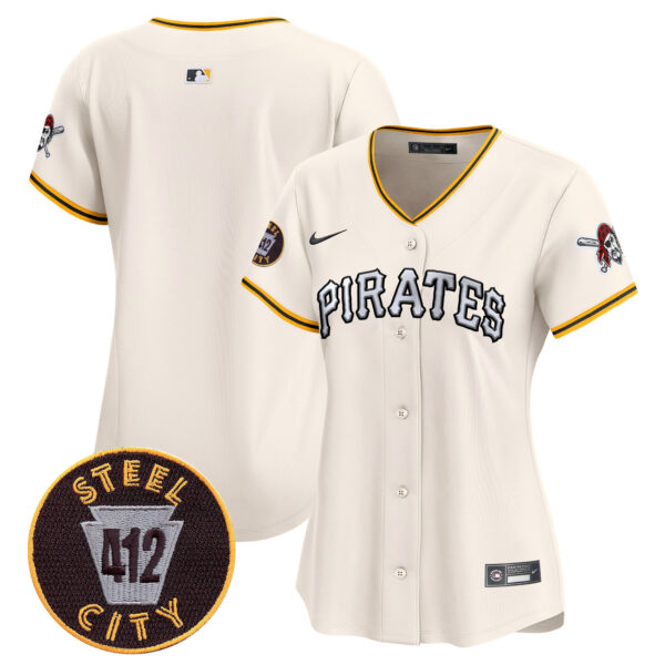 Women's Pittsburgh Pirates 412 Patch Vapor Premier Limited Jersey V6 - All Stitched - Image 21
