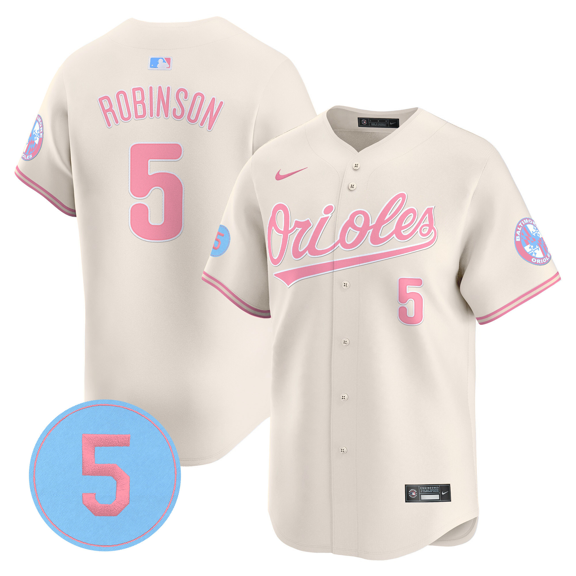 Unisex Orioles Bubblegum Pink Robinson Patch Vapor Premier Limited Jersey - All Stitched - Image 10