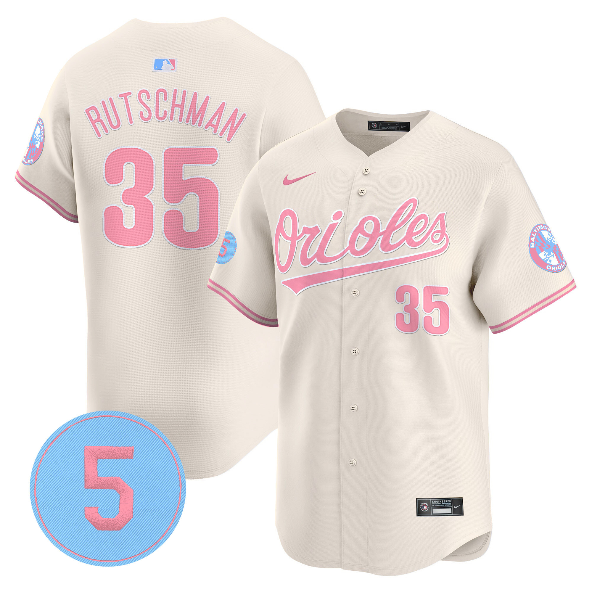 Unisex Orioles Bubblegum Pink Robinson Patch Vapor Premier Limited Jersey - All Stitched - Image 9