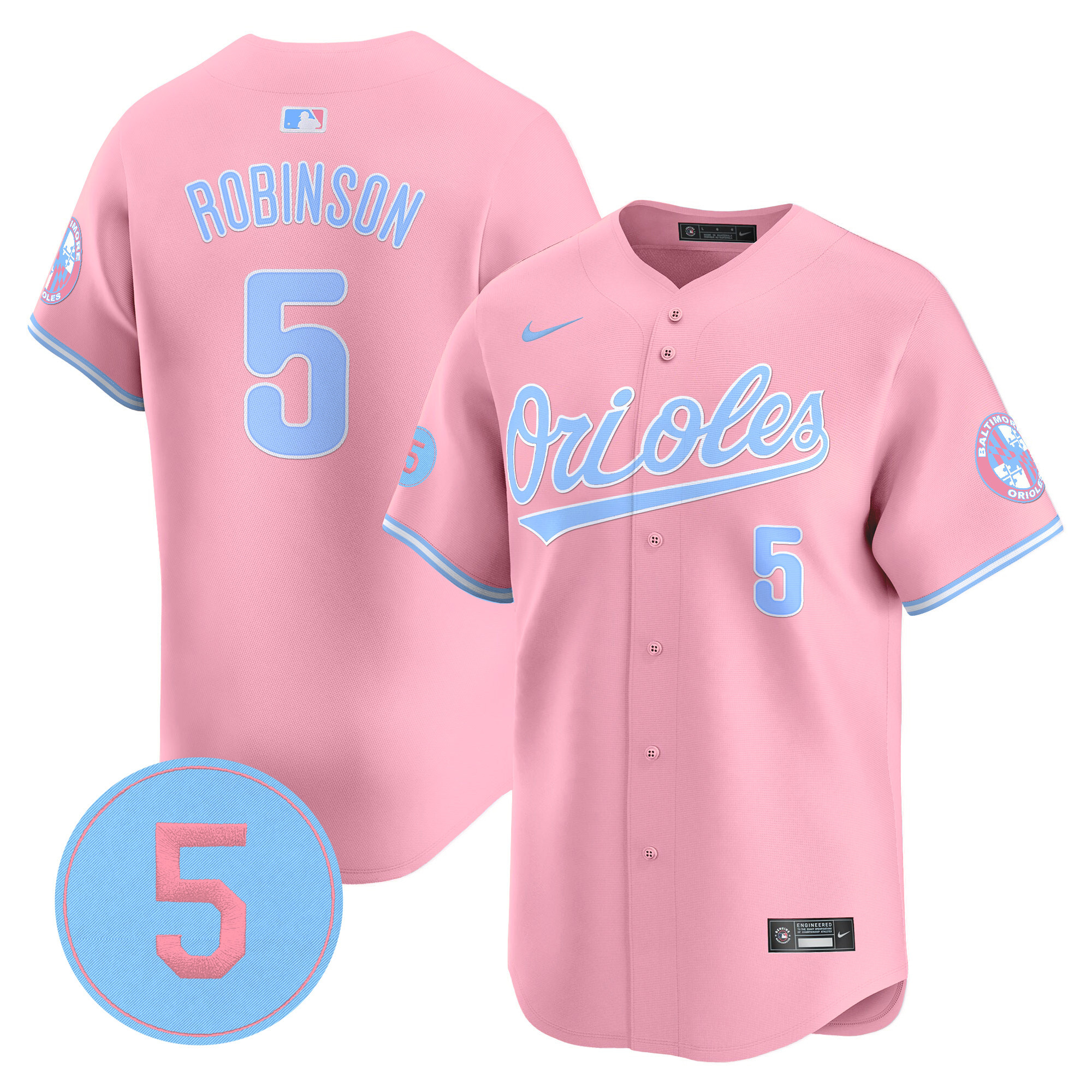 Unisex Orioles Bubblegum Pink Robinson Patch Vapor Premier Limited Jersey - All Stitched - Image 18