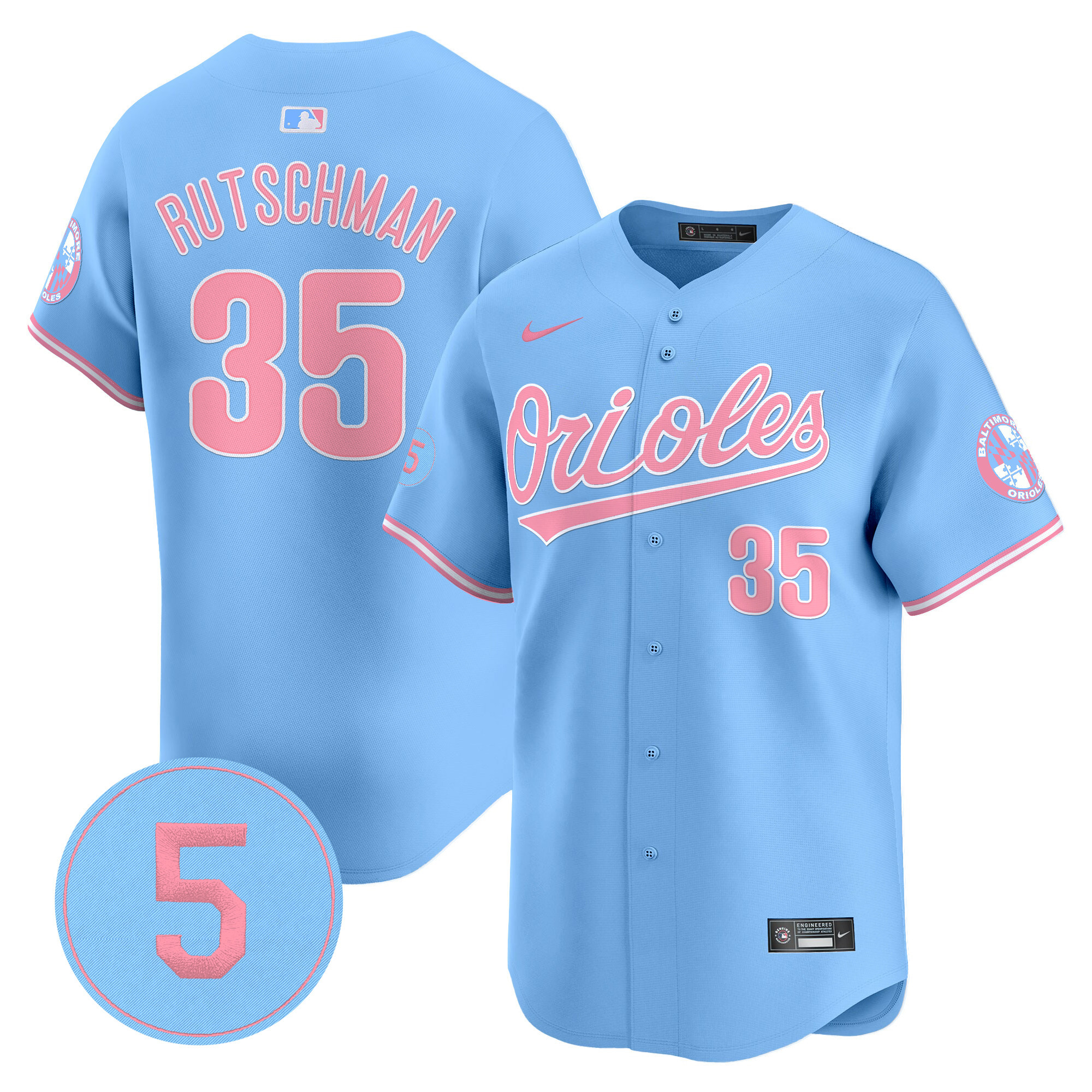 Unisex Orioles Bubblegum Pink Robinson Patch Vapor Premier Limited Jersey - All Stitched - Image 33