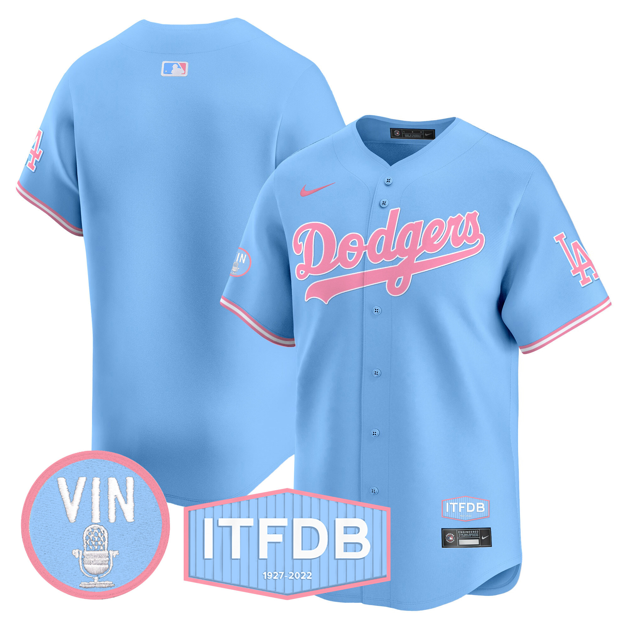 Unisex Dodgers Vin ITFDB Patch Bubblegum Pink Vapor Premier Limited Jersey - All Stitched - Image 18