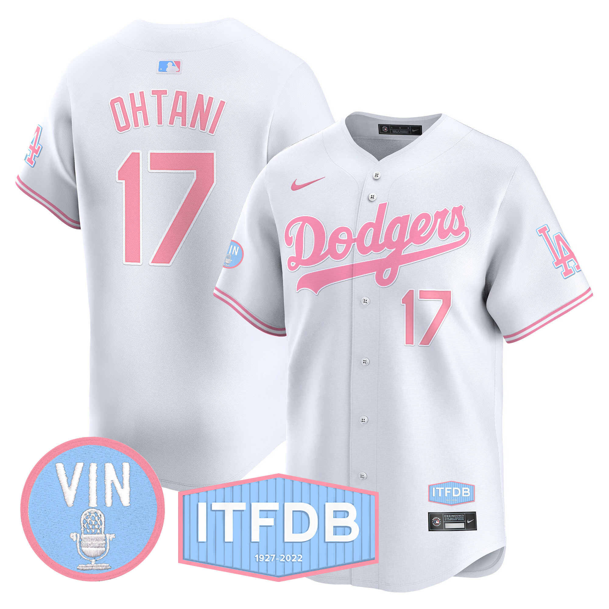Unisex Dodgers Vin ITFDB Patch Bubblegum Pink Vapor Premier Limited Jersey - All Stitched - Image 28