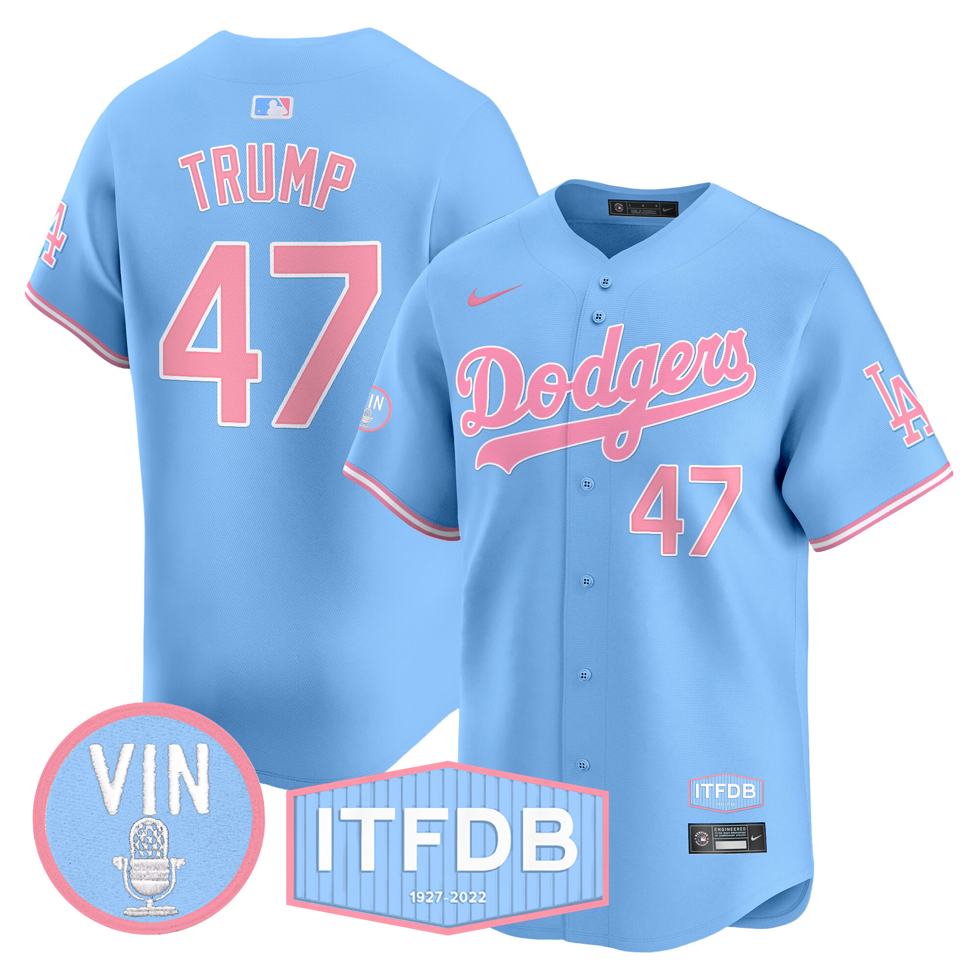 Unisex Dodgers Vin ITFDB Patch Bubblegum Pink Vapor Premier Limited Jersey - All Stitched - Image 17