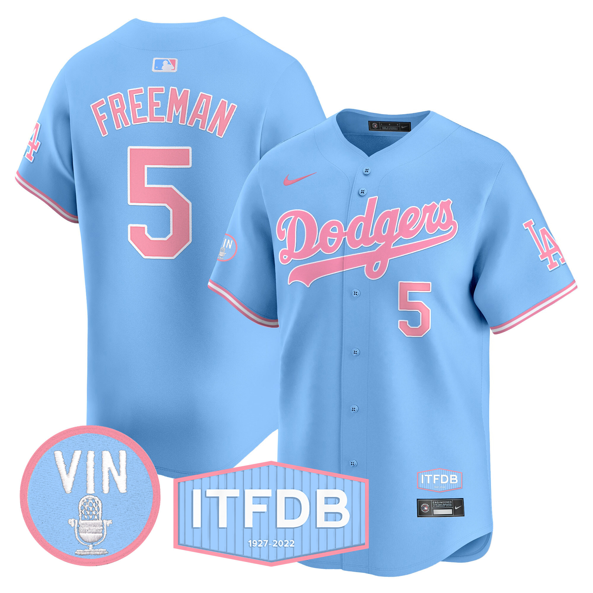 Unisex Dodgers Vin ITFDB Patch Bubblegum Pink Vapor Premier Limited Jersey - All Stitched - Image 11