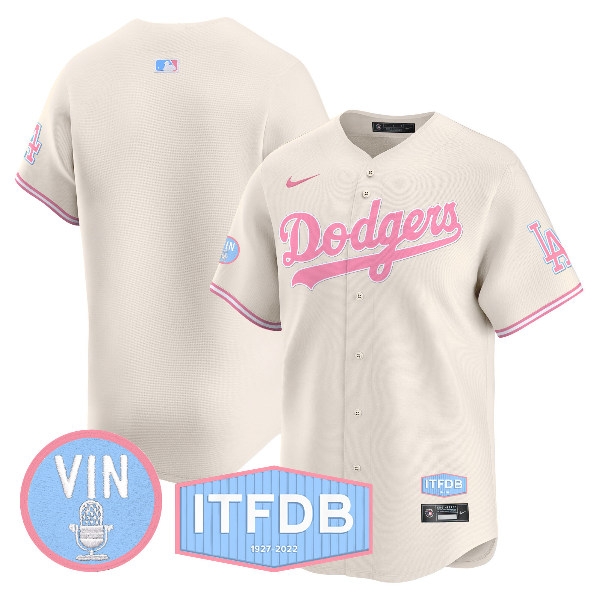 Unisex Dodgers Vin ITFDB Patch Bubblegum Pink Vapor Premier Limited Jersey - All Stitched - Image 27