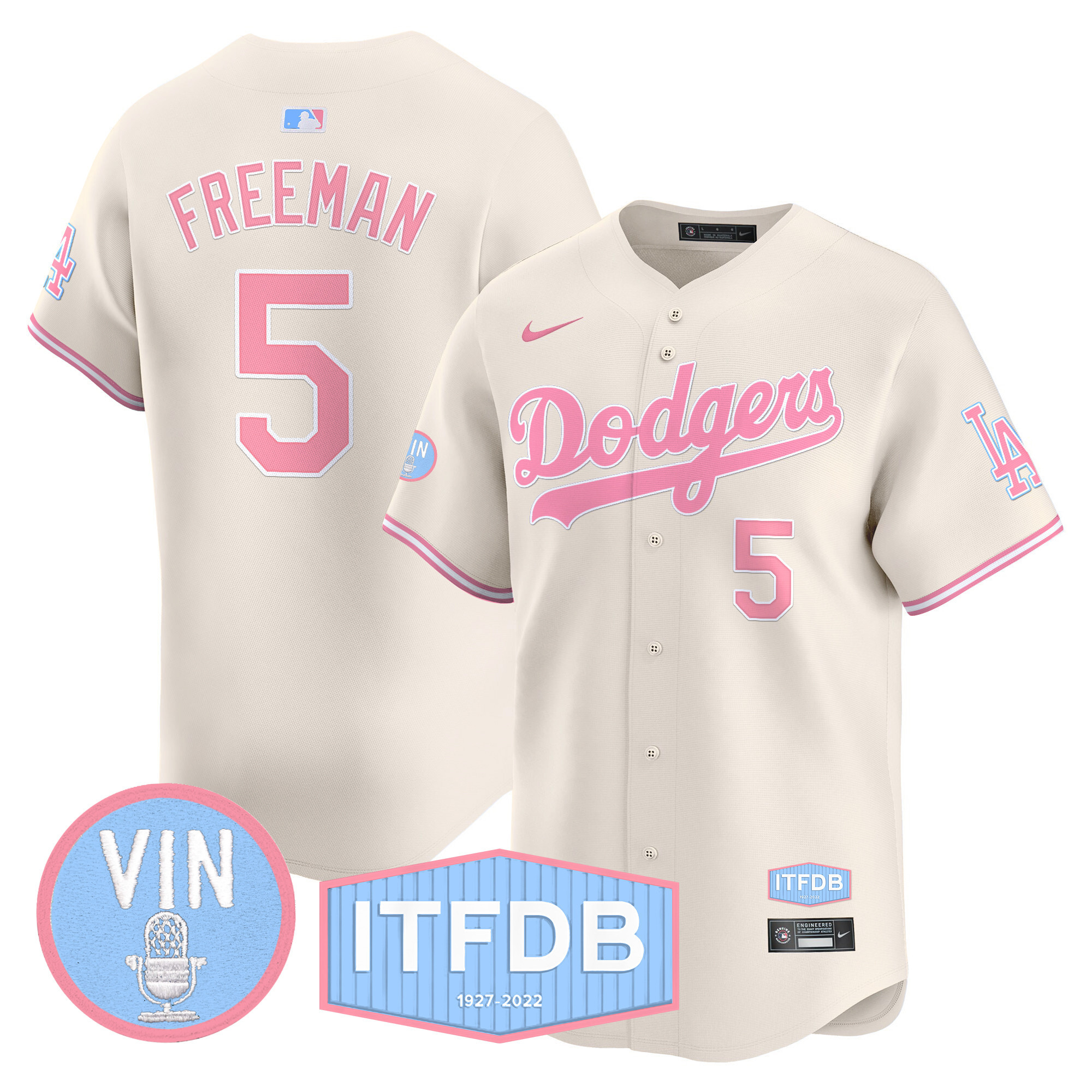 Unisex Dodgers Vin ITFDB Patch Bubblegum Pink Vapor Premier Limited Jersey - All Stitched - Image 20