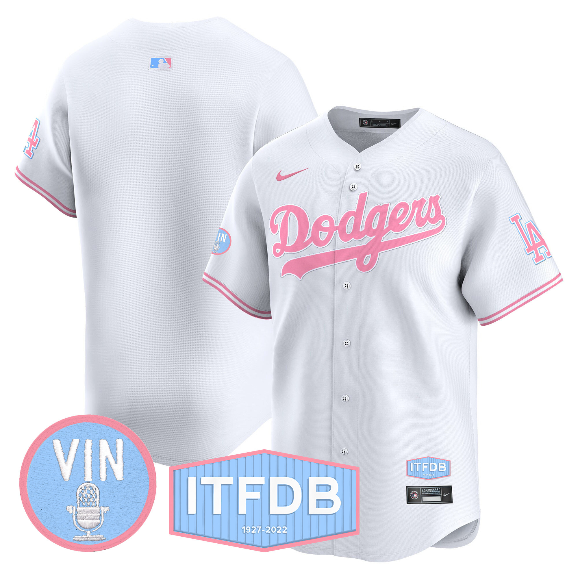 Unisex Dodgers Vin ITFDB Patch Bubblegum Pink Vapor Premier Limited Jersey - All Stitched - Image 36