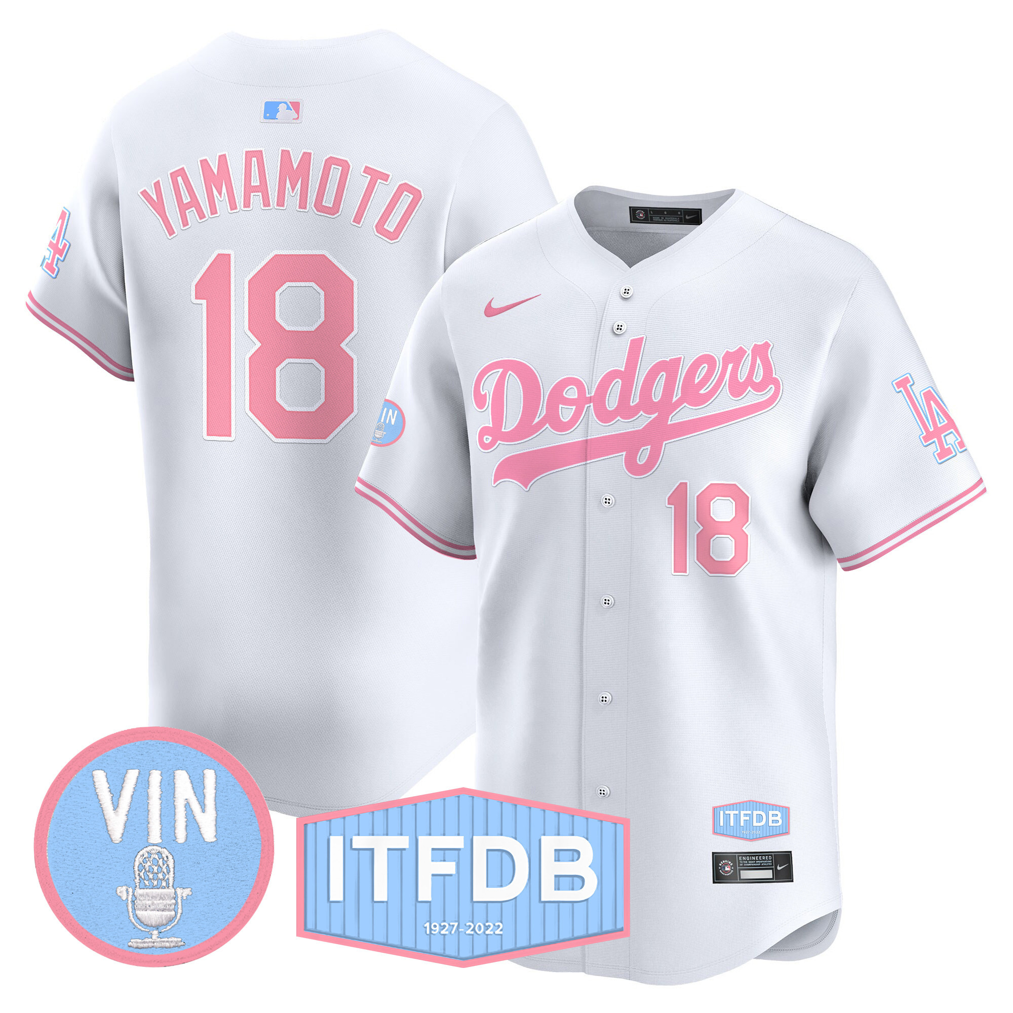 Unisex Dodgers Vin ITFDB Patch Bubblegum Pink Vapor Premier Limited Jersey - All Stitched - Image 34