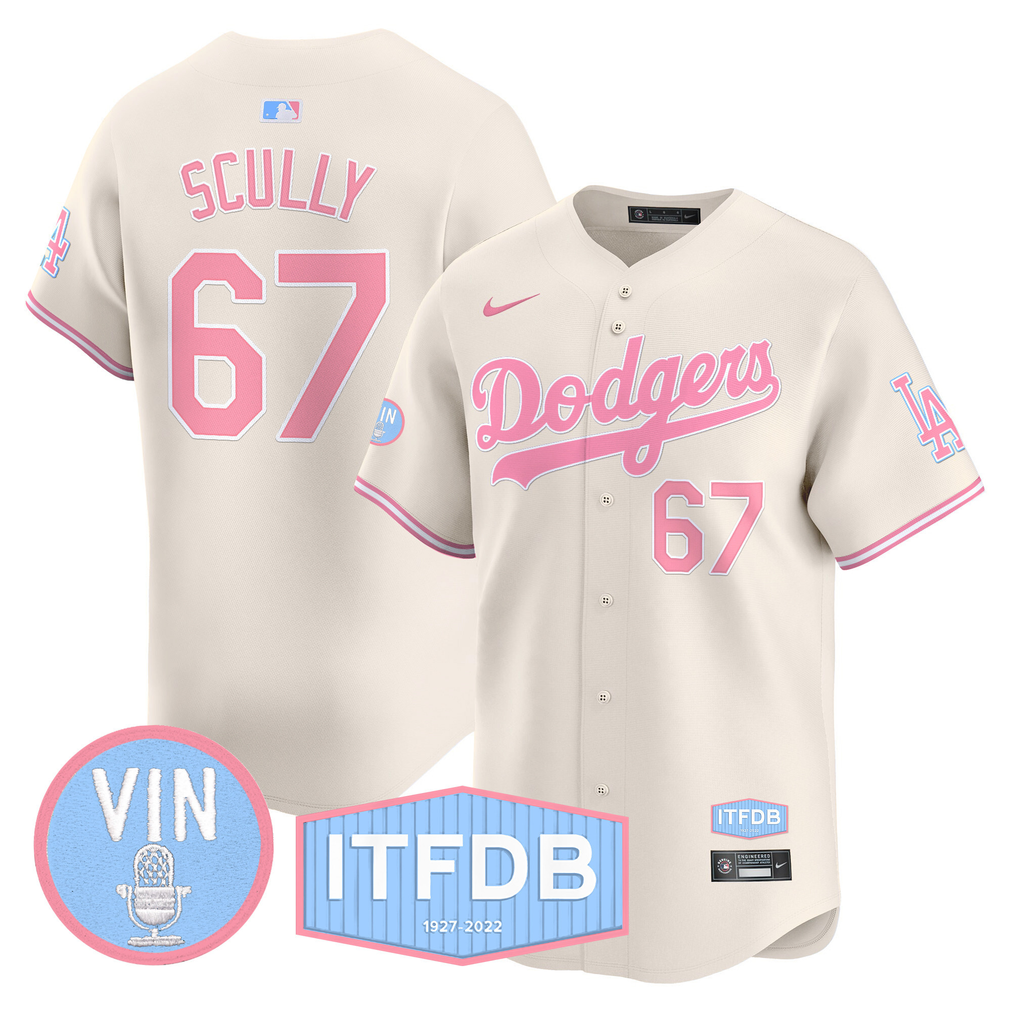 Unisex Dodgers Vin ITFDB Patch Bubblegum Pink Vapor Premier Limited Jersey - All Stitched - Image 23
