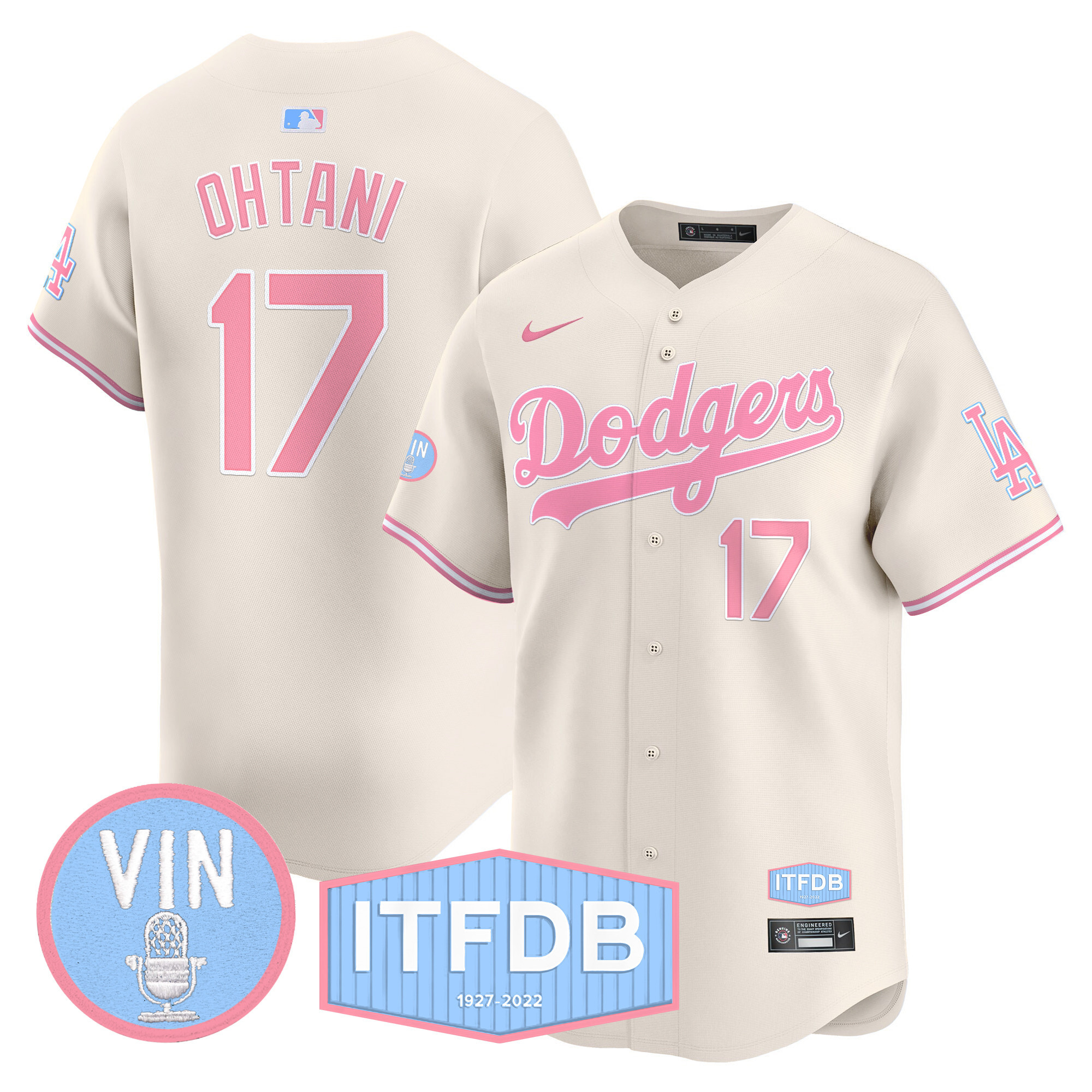 Unisex Dodgers Vin ITFDB Patch Bubblegum Pink Vapor Premier Limited Jersey - All Stitched - Image 19