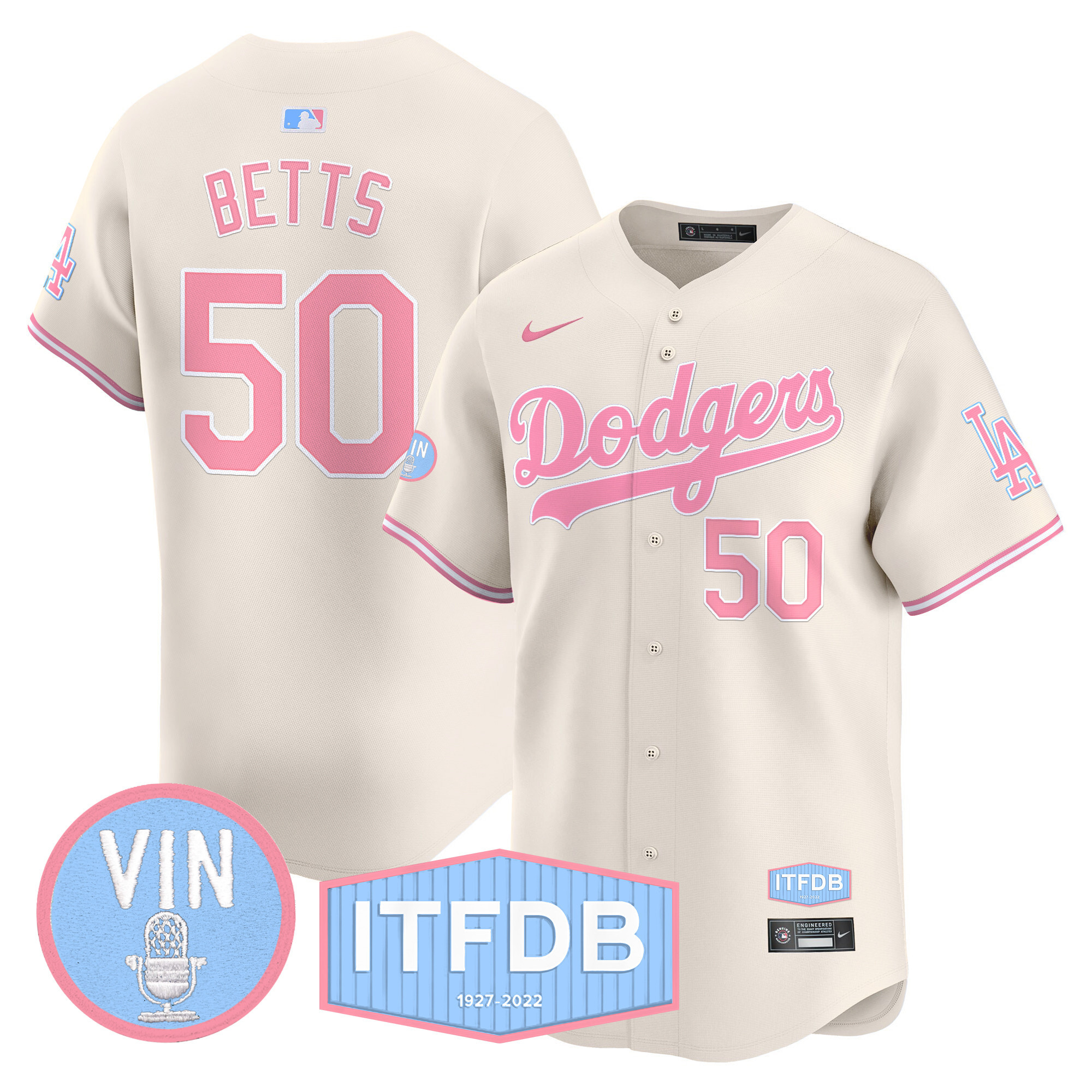 Unisex Dodgers Vin ITFDB Patch Bubblegum Pink Vapor Premier Limited Jersey - All Stitched - Image 21
