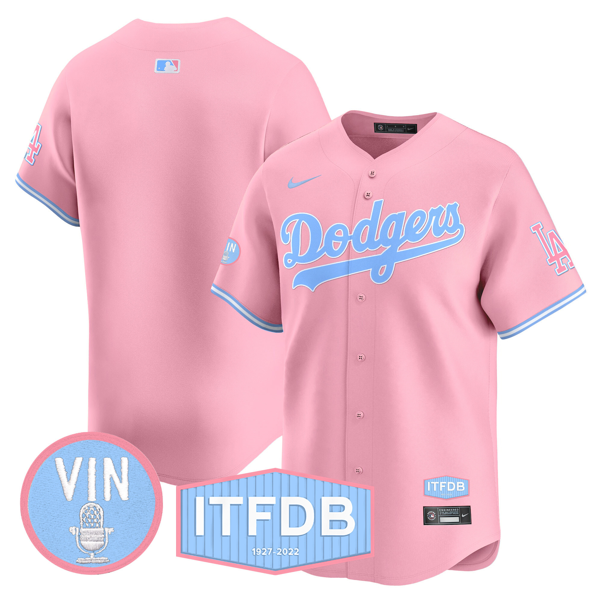 Unisex Dodgers Vin ITFDB Patch Bubblegum Pink Vapor Premier Limited Jersey - All Stitched - Image 9