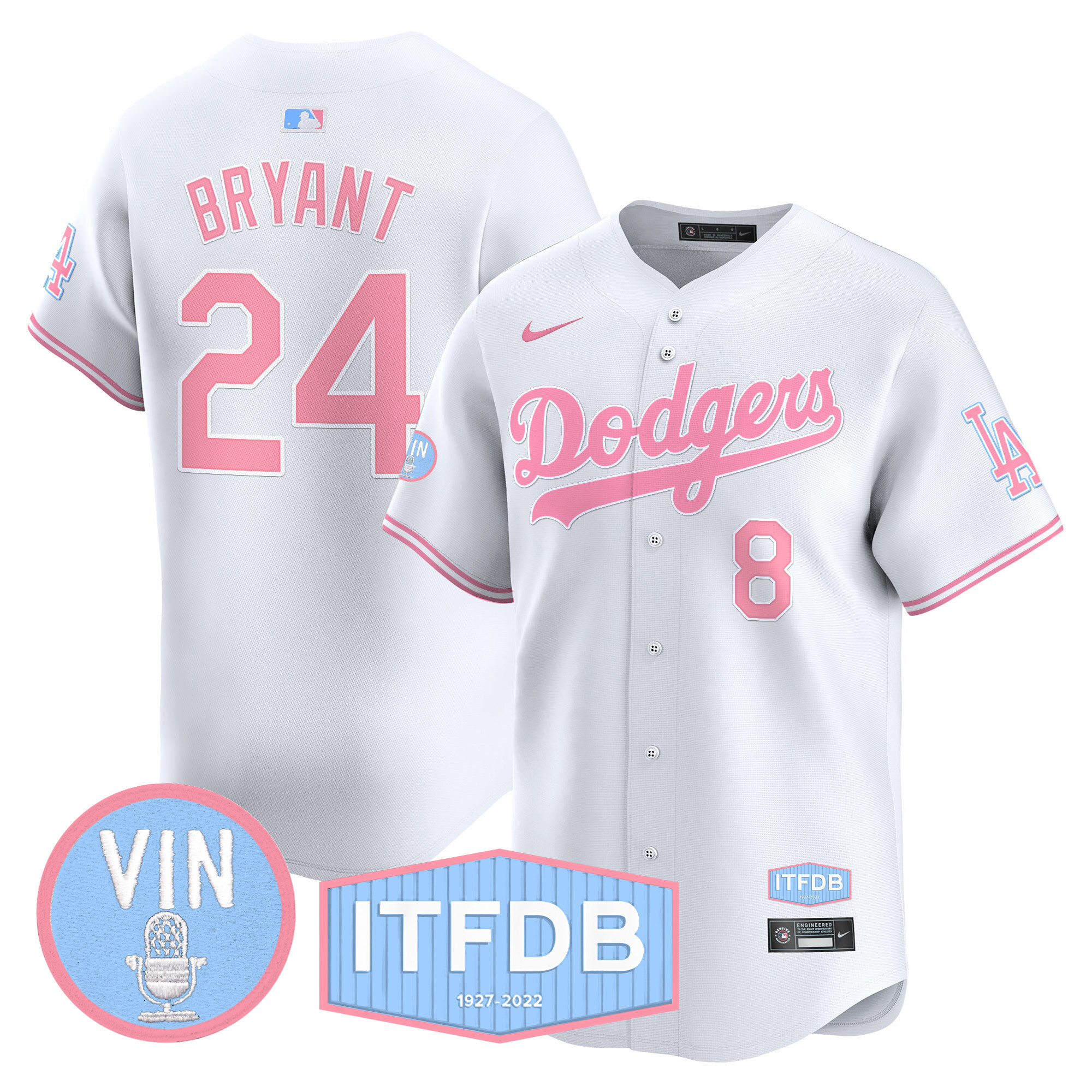 Unisex Dodgers Vin ITFDB Patch Bubblegum Pink Vapor Premier Limited Jersey - All Stitched - Image 31