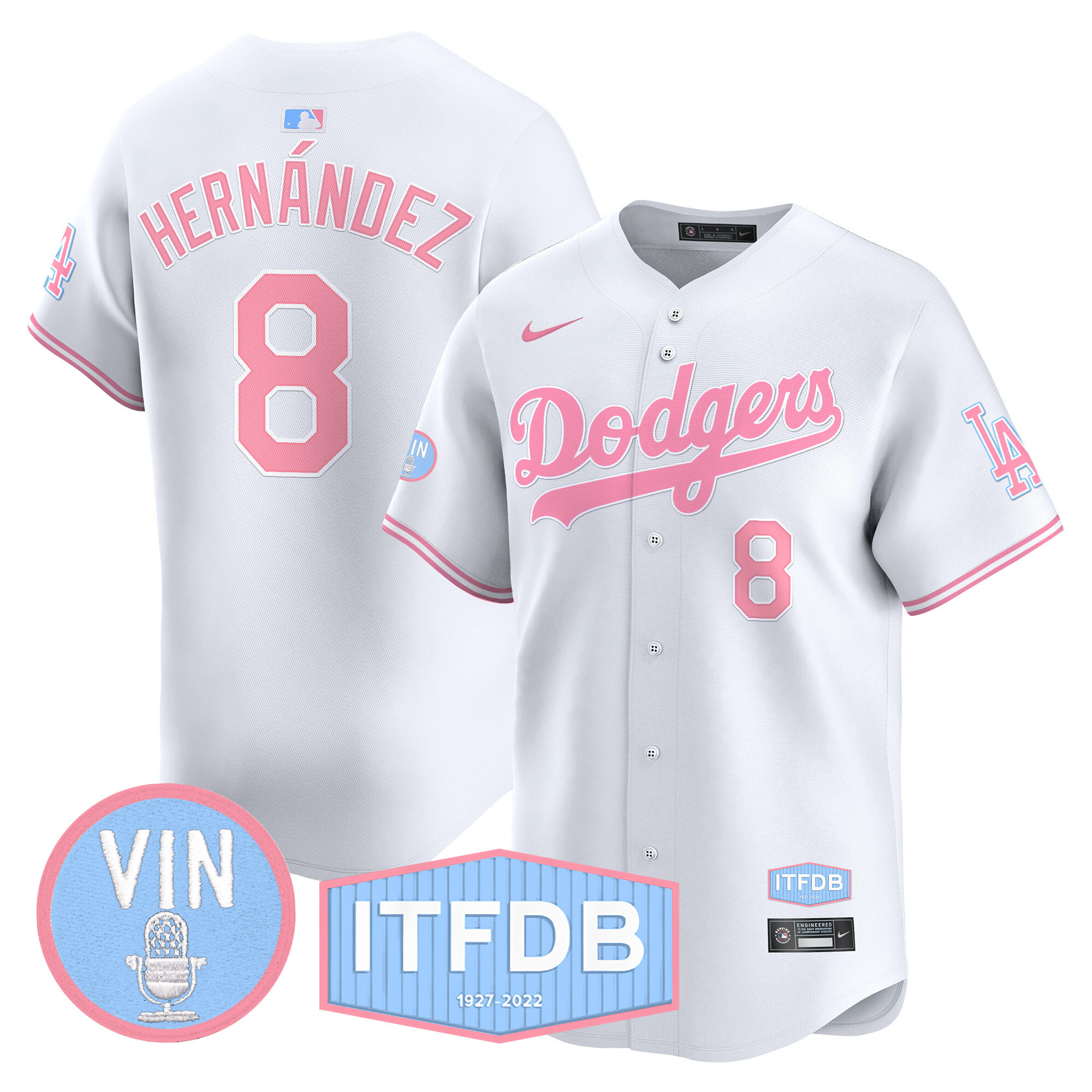 Unisex Dodgers Vin ITFDB Patch Bubblegum Pink Vapor Premier Limited Jersey - All Stitched - Image 33