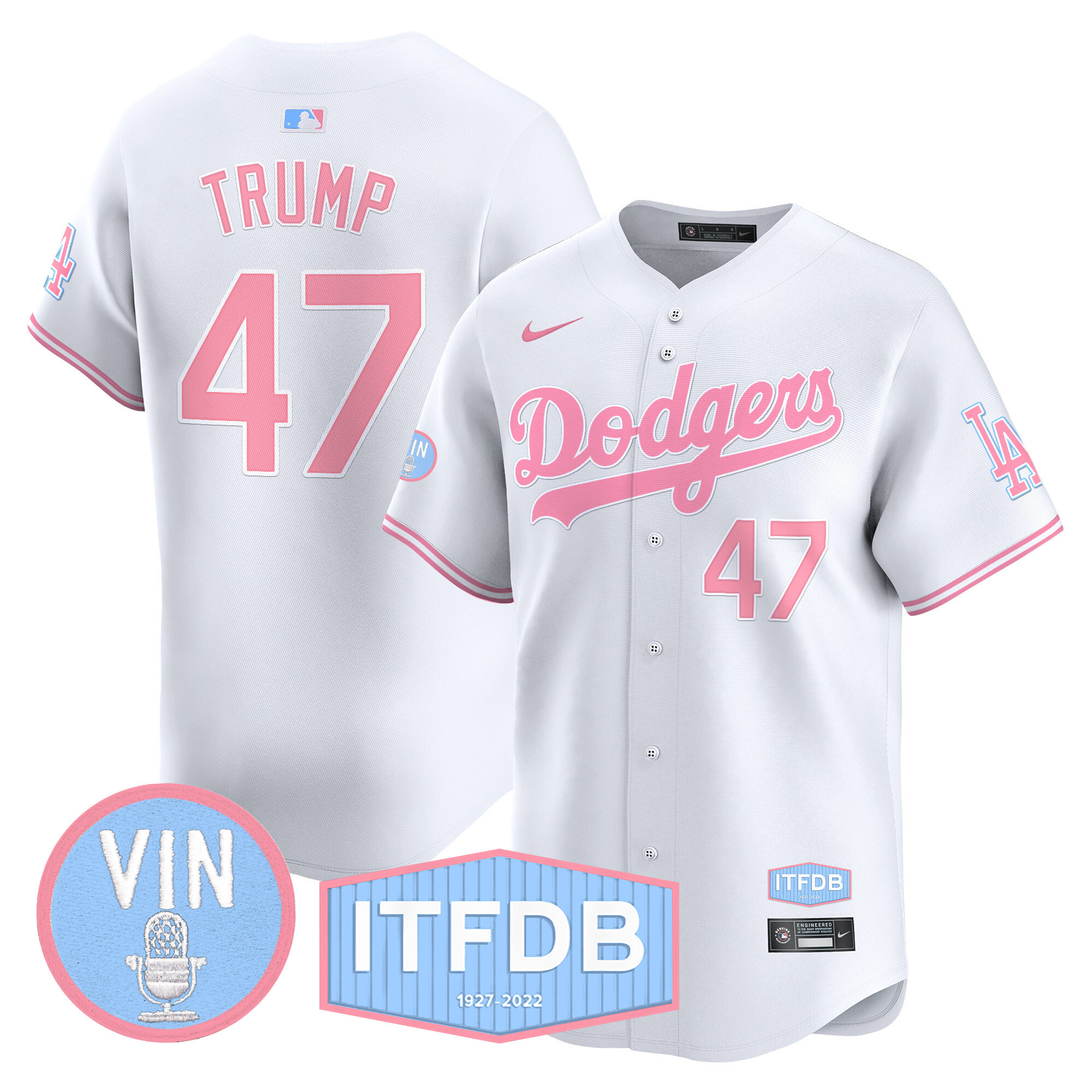 Unisex Dodgers Vin ITFDB Patch Bubblegum Pink Vapor Premier Limited Jersey - All Stitched - Image 35