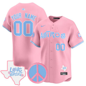 Astros Love Street & Peace Sign Patch Bubblegum Pink Vapor Premier Limited Custom Jersey - All Stitched