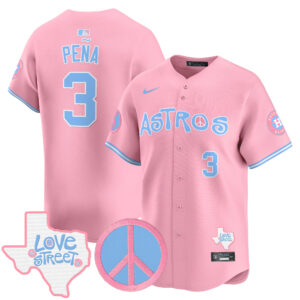 Unisex Astros Love Street & Peace Sign Patch Bubblegum Pink Vapor Premier Limited Jersey - All Stitched