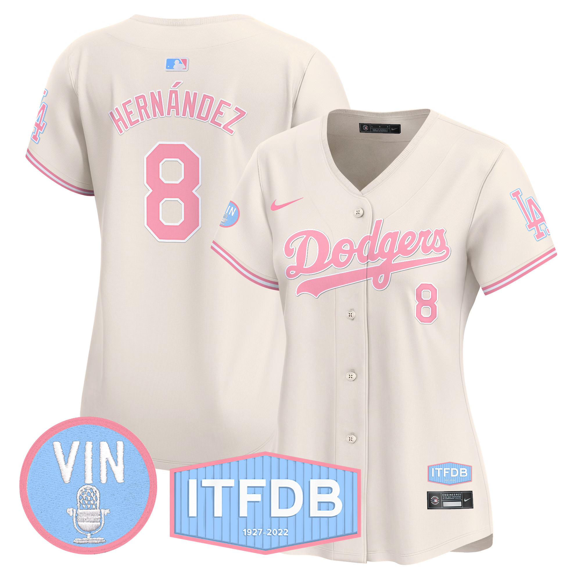 Women's Dodgers Vin ITFDB Patch Bubblegum Pink Vapor Premier Limited Jersey - All Stitched - Image 24