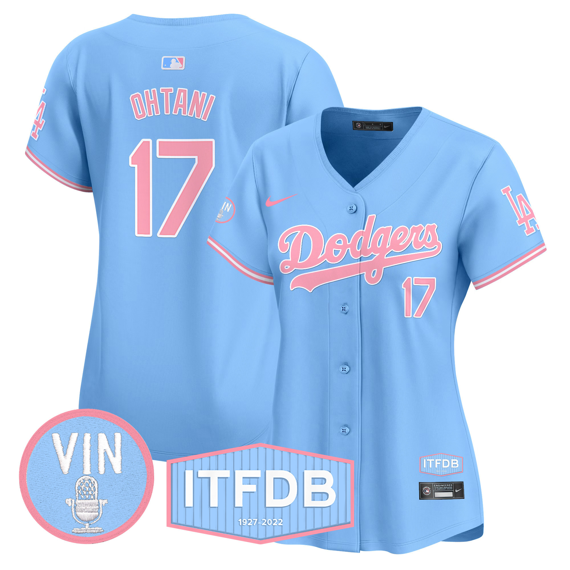 Women's Dodgers Vin ITFDB Patch Bubblegum Pink Vapor Premier Limited Jersey - All Stitched - Image 10