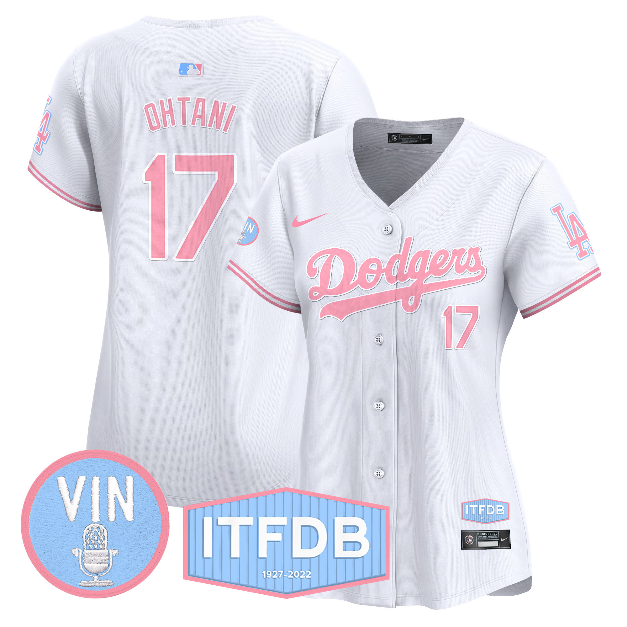 Women's Dodgers Vin ITFDB Patch Bubblegum Pink Vapor Premier Limited Jersey - All Stitched - Image 28