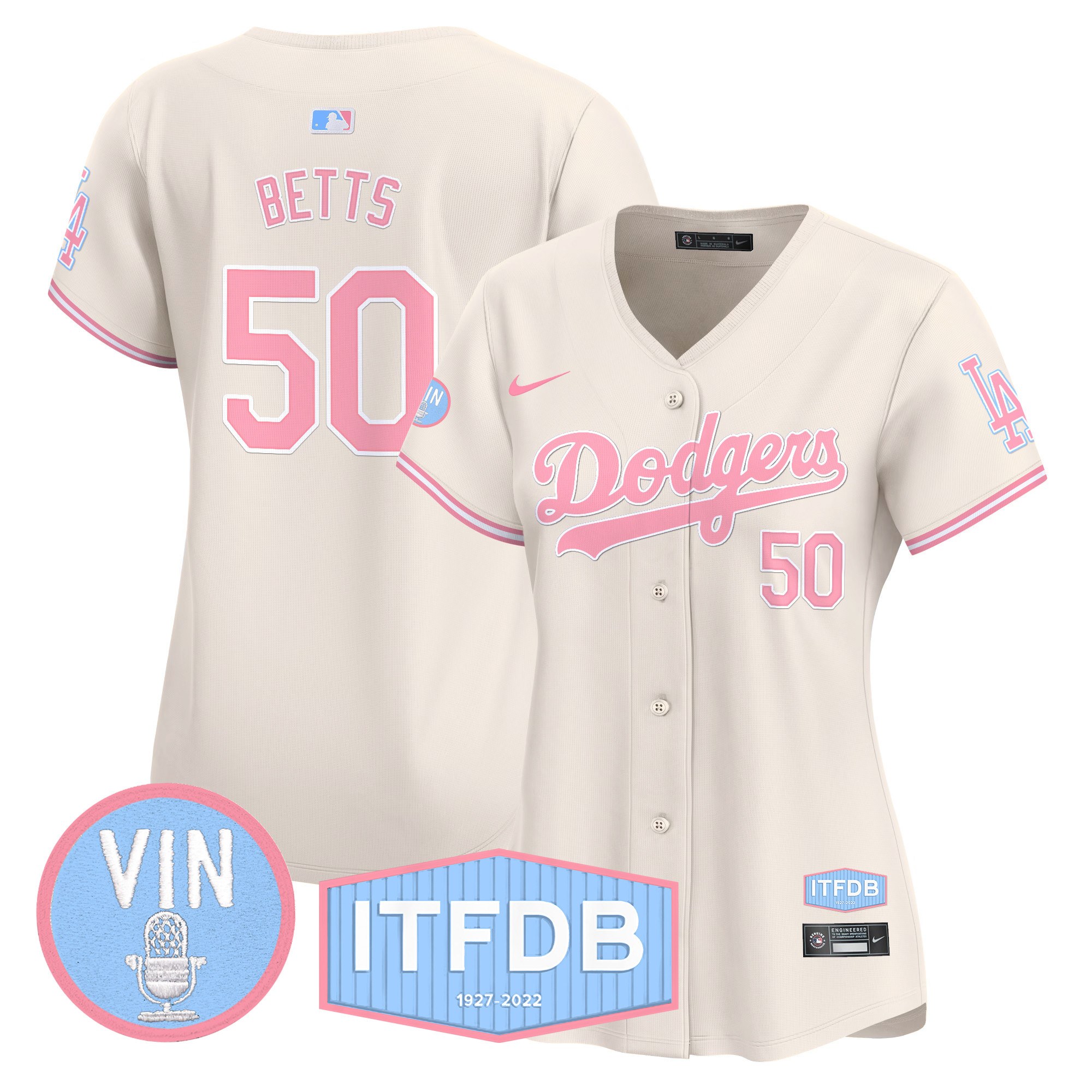 Women's Dodgers Vin ITFDB Patch Bubblegum Pink Vapor Premier Limited Jersey - All Stitched - Image 21