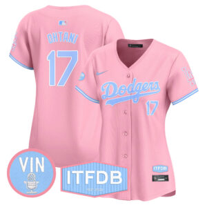 Women's Dodgers Vin ITFDB Patch Bubblegum Pink Vapor Premier Limited Jersey - All Stitched