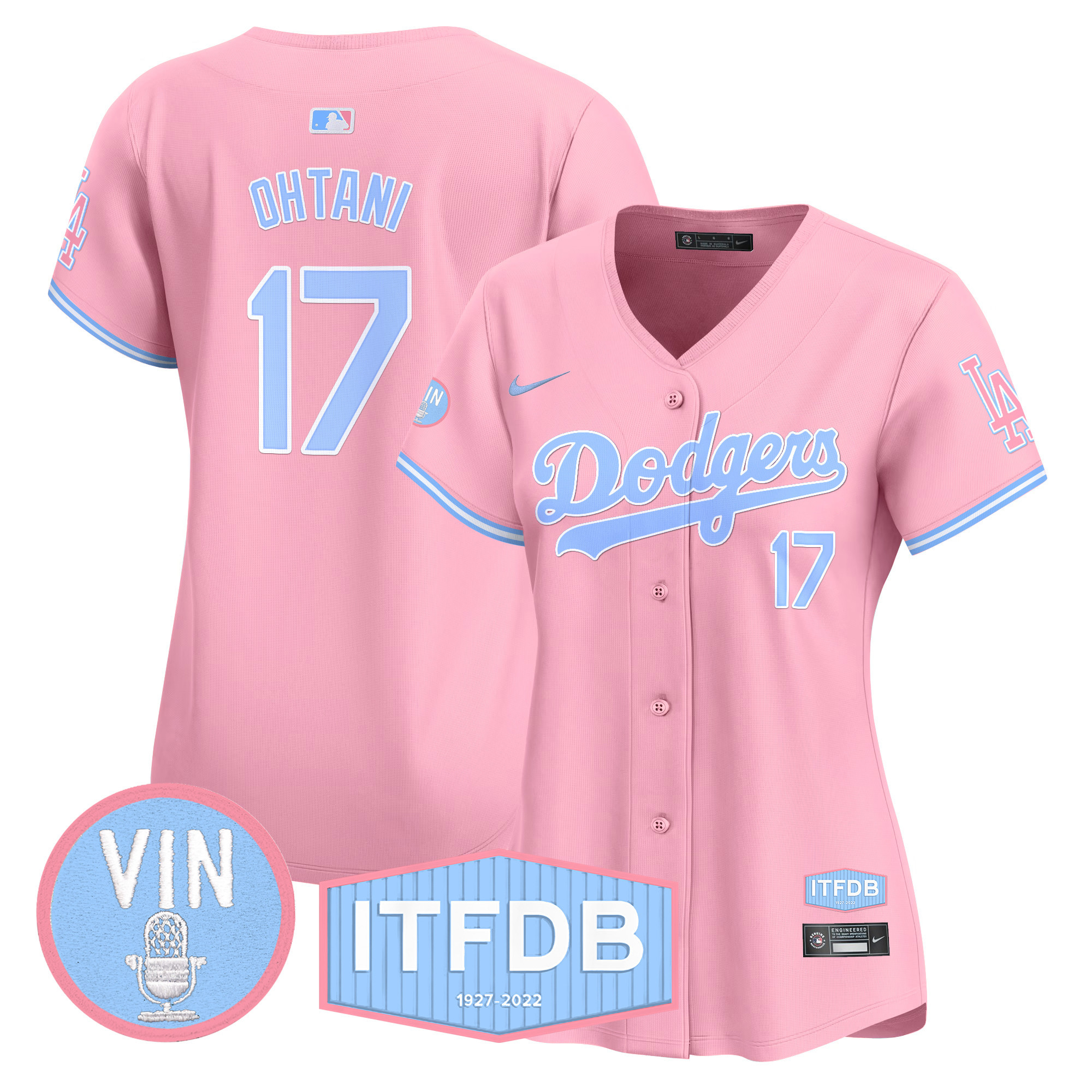 Women's Dodgers Vin ITFDB Patch Bubblegum Pink Vapor Premier Limited Jersey - All Stitched