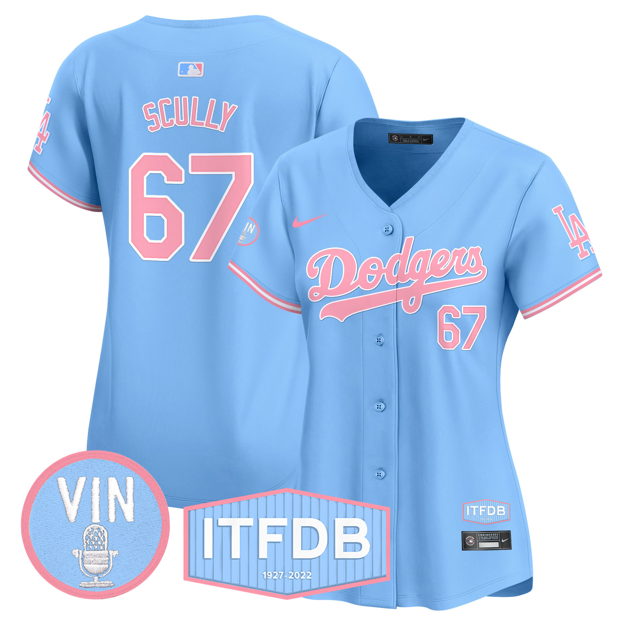 Women's Dodgers Vin ITFDB Patch Bubblegum Pink Vapor Premier Limited Jersey - All Stitched - Image 14