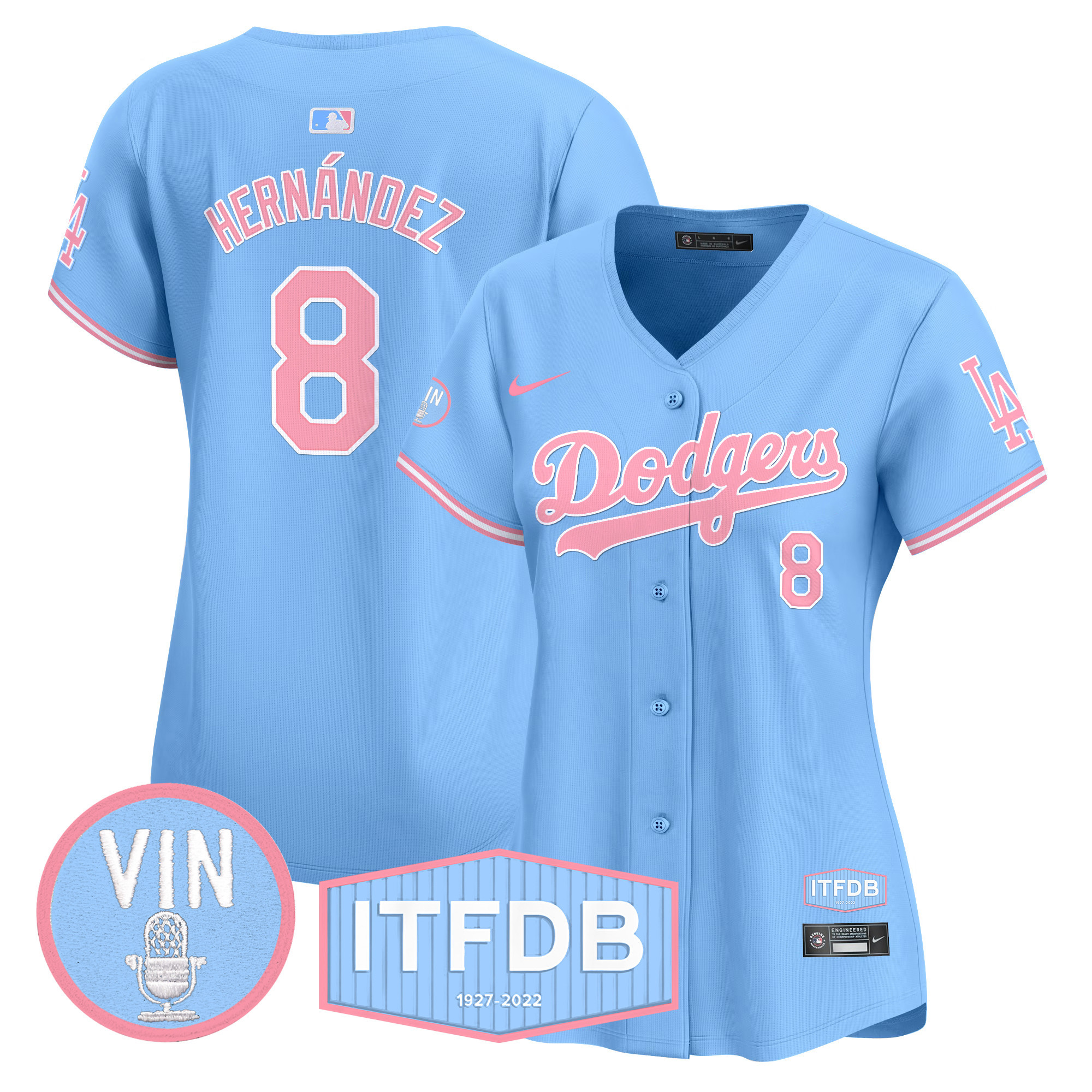 Women's Dodgers Vin ITFDB Patch Bubblegum Pink Vapor Premier Limited Jersey - All Stitched - Image 15