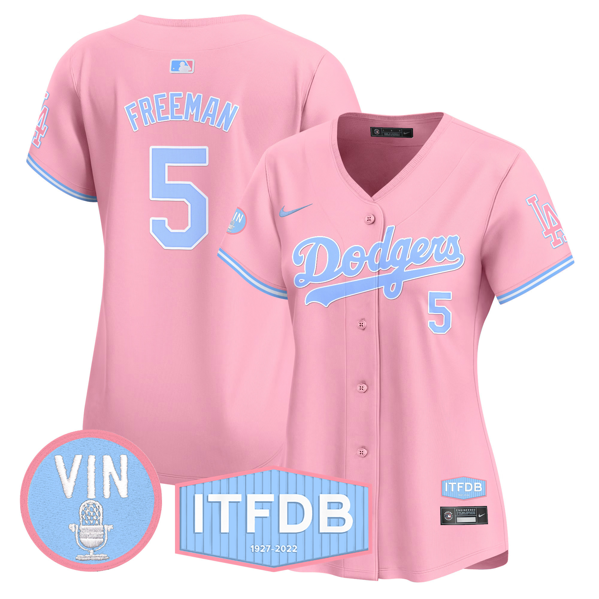 Women's Dodgers Vin ITFDB Patch Bubblegum Pink Vapor Premier Limited Jersey - All Stitched - Image 2