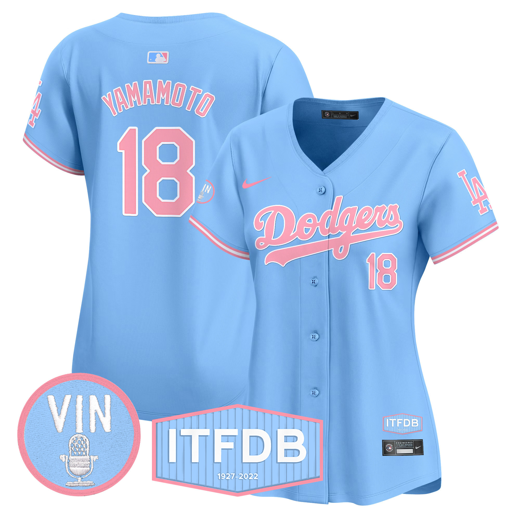 Women's Dodgers Vin ITFDB Patch Bubblegum Pink Vapor Premier Limited Jersey - All Stitched - Image 16