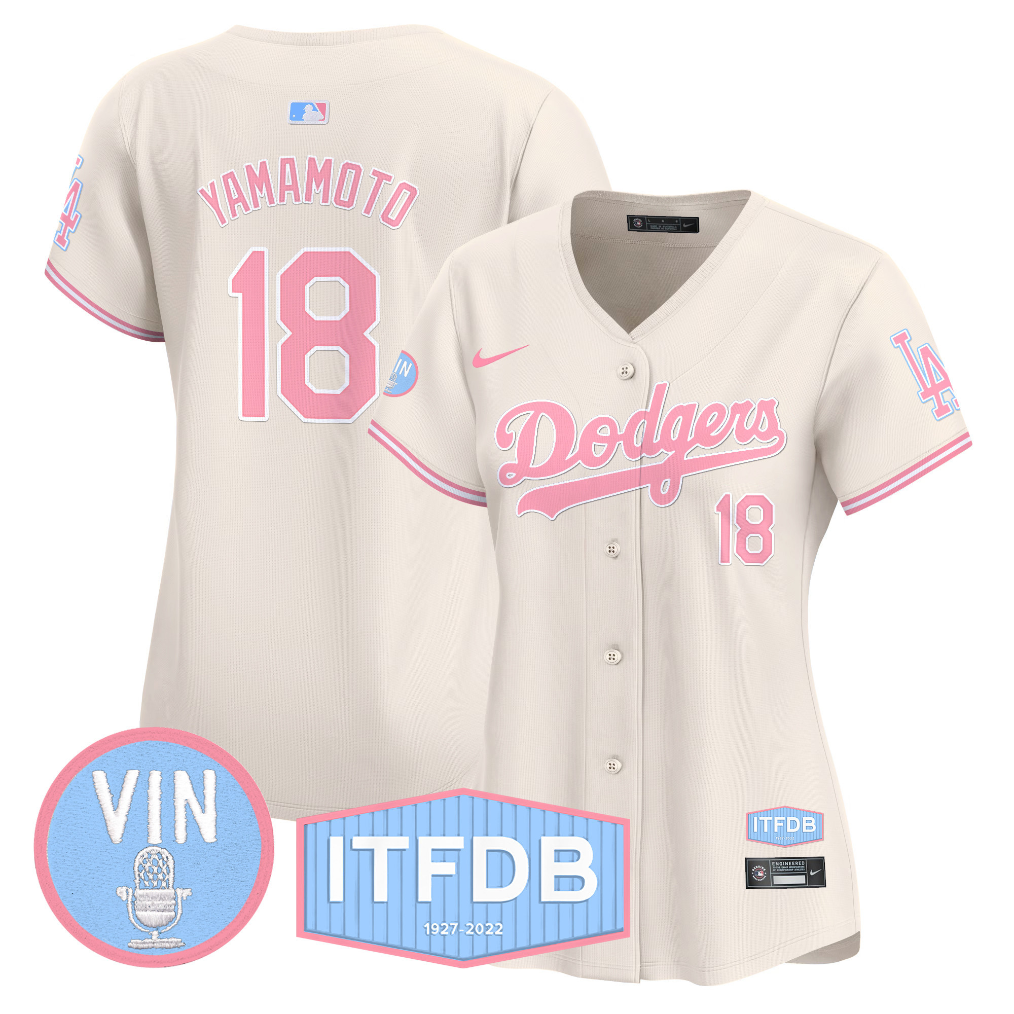 Women's Dodgers Vin ITFDB Patch Bubblegum Pink Vapor Premier Limited Jersey - All Stitched - Image 25