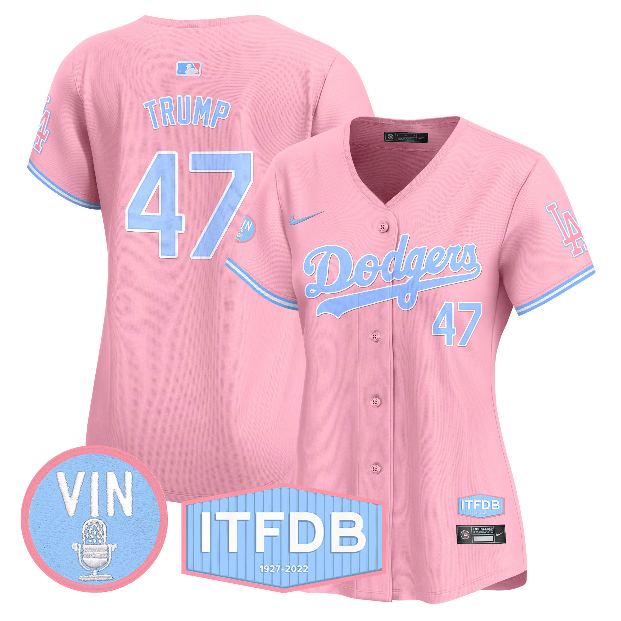 Women's Dodgers Vin ITFDB Patch Bubblegum Pink Vapor Premier Limited Jersey - All Stitched - Image 8