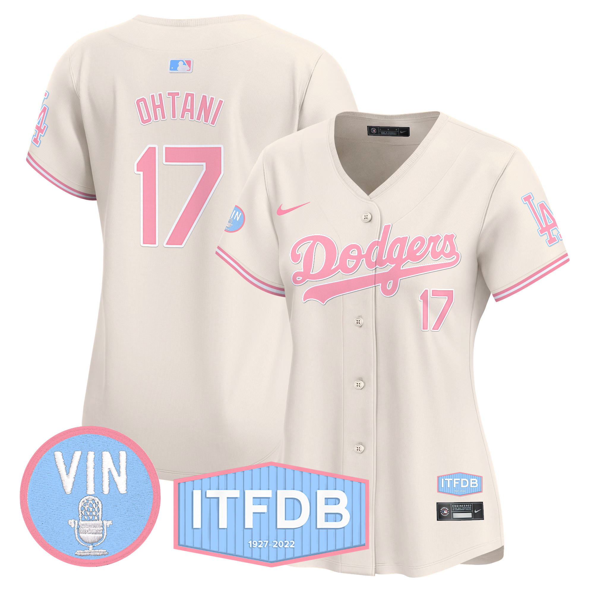 Women's Dodgers Vin ITFDB Patch Bubblegum Pink Vapor Premier Limited Jersey - All Stitched - Image 19